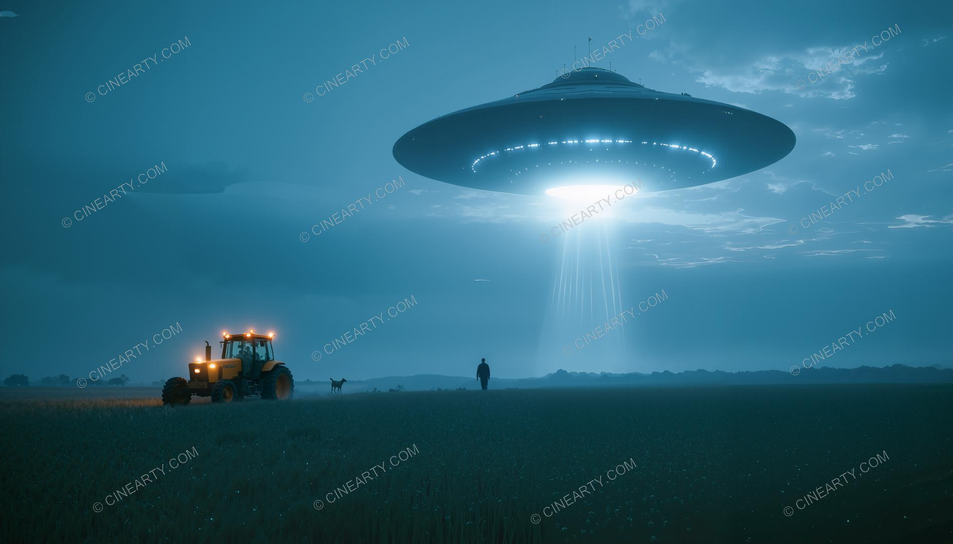 Flying Saucer over a Farm Field with Tractor 85063