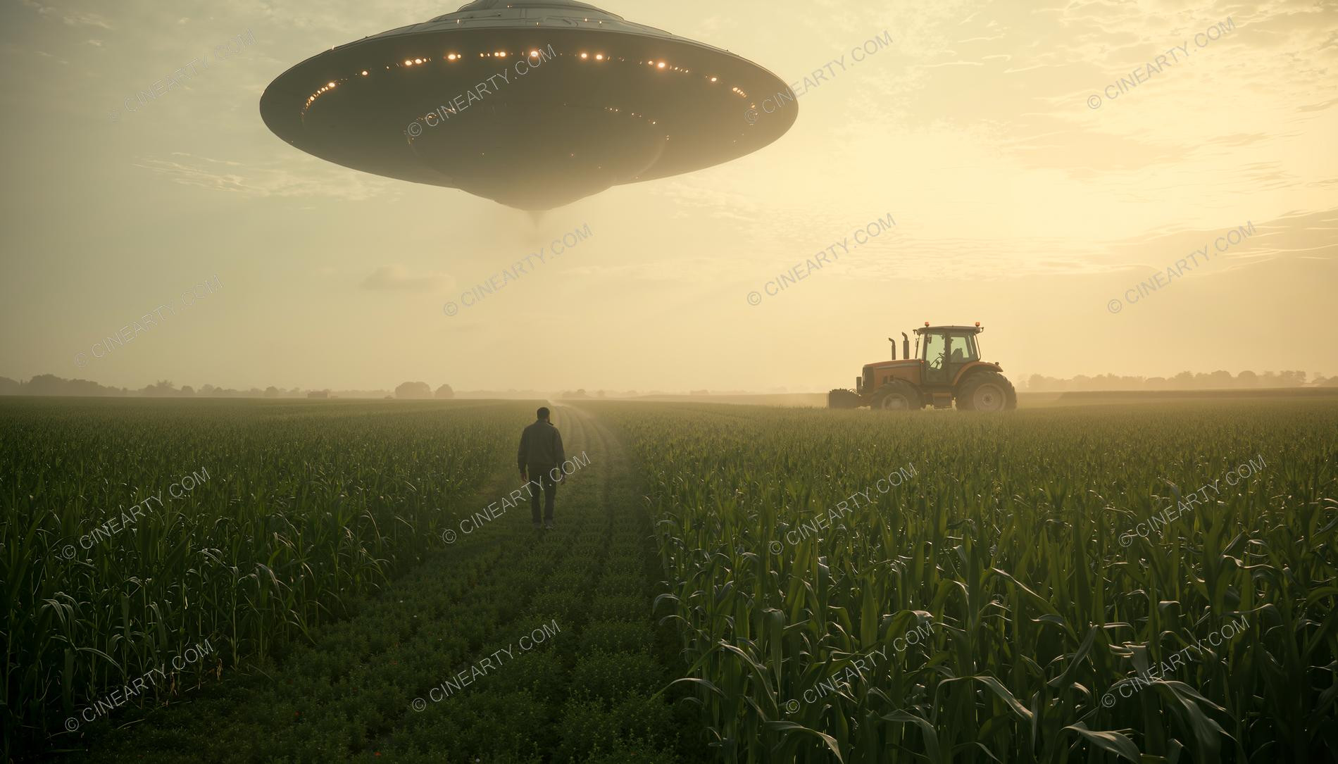 Flying Saucer over a Farm Field with Tractor 70165