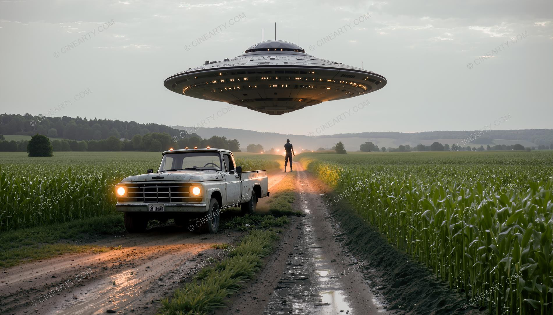 Flying Saucer over a Farm Road 93493