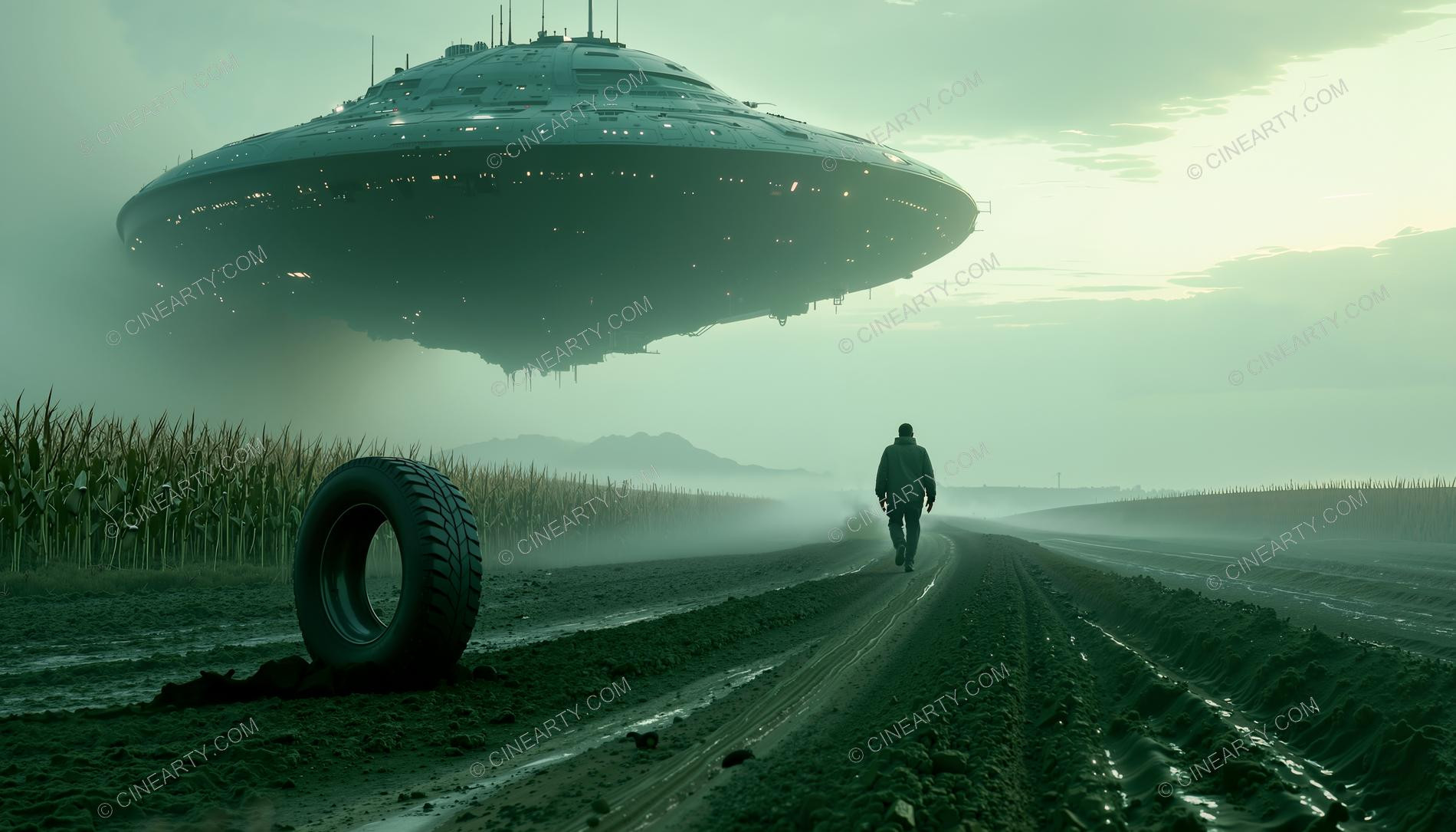 Flying Saucer over a Farm Road 30306