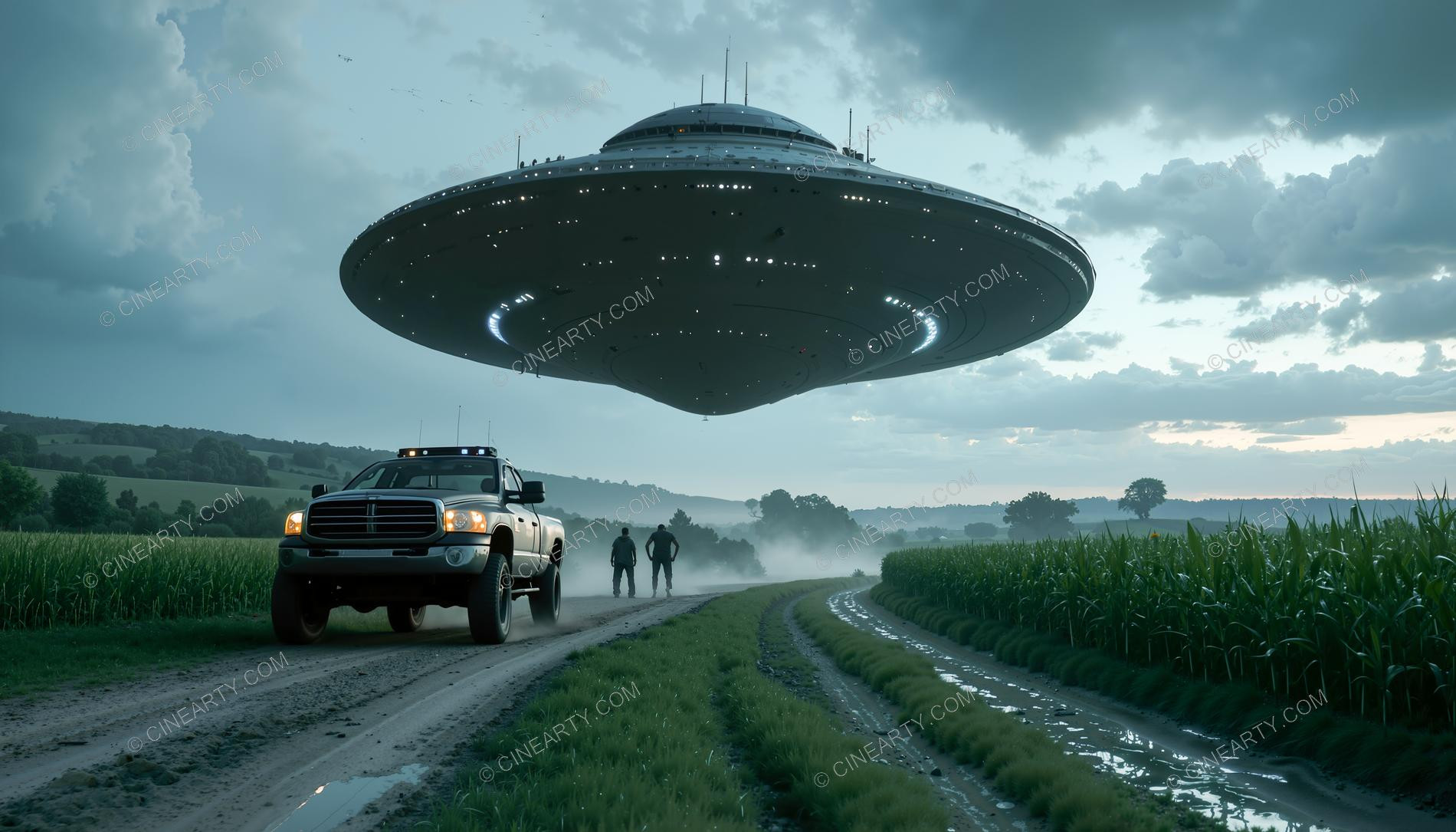 Flying Saucer over a Farm Road 58041
