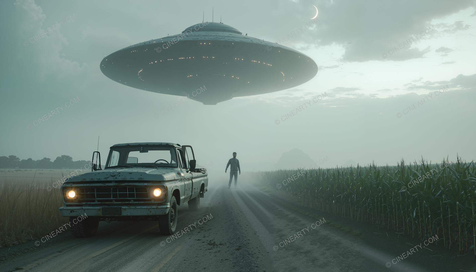 Flying Saucer over a Farm Road 32341