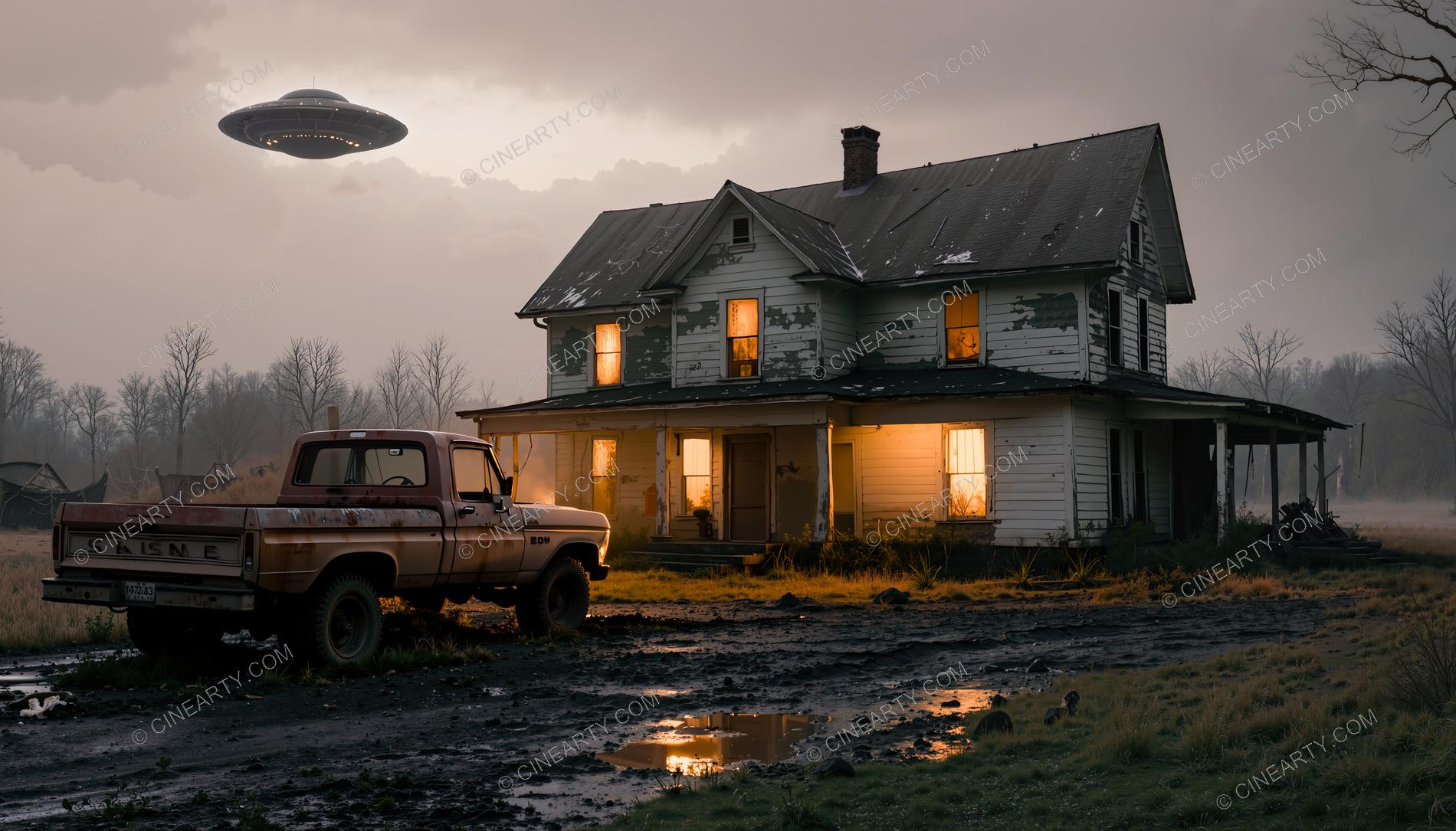 Flying Saucer over a Farmhouse 75708