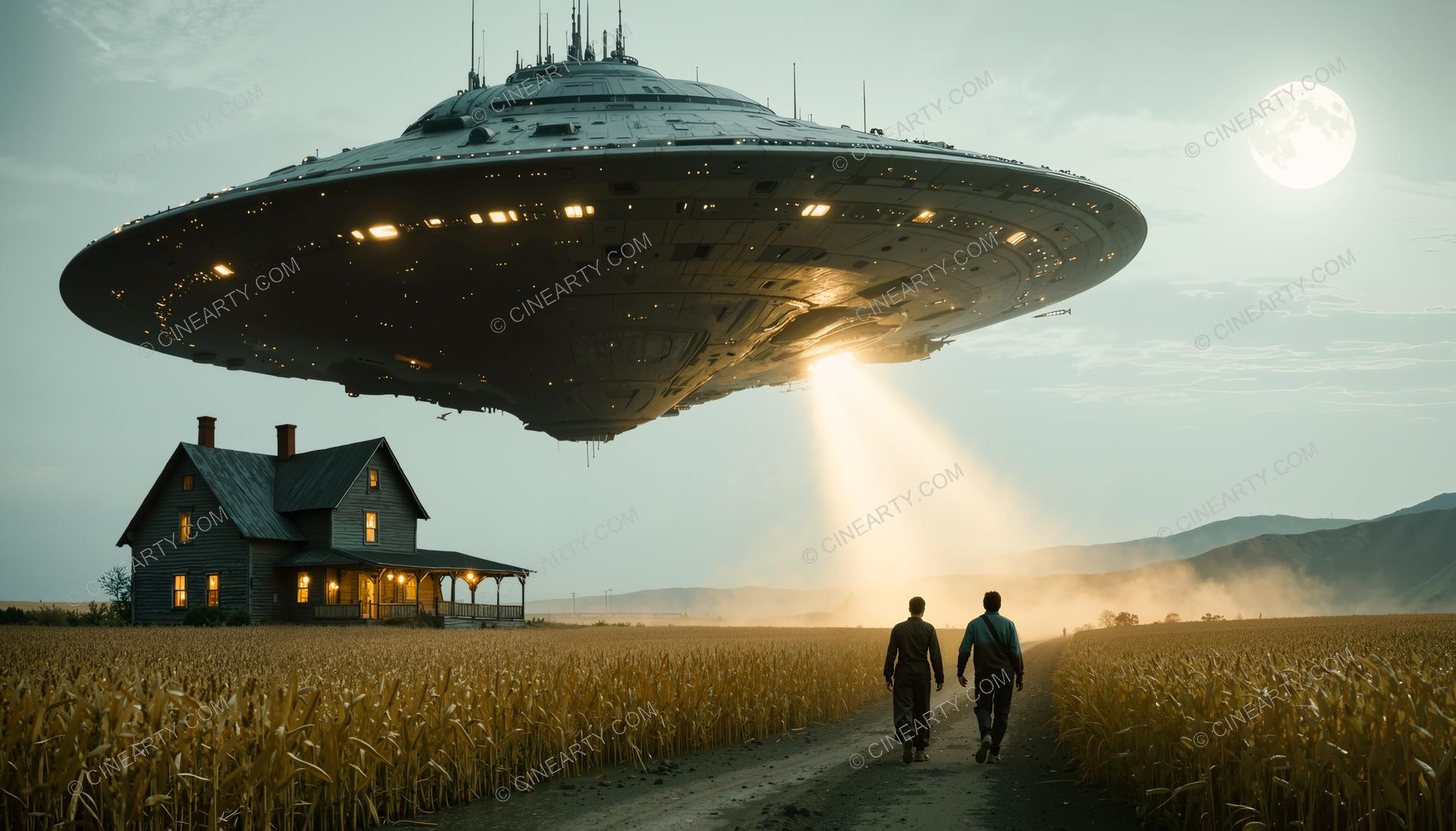 Flying Saucer over a Farmhouse 22514