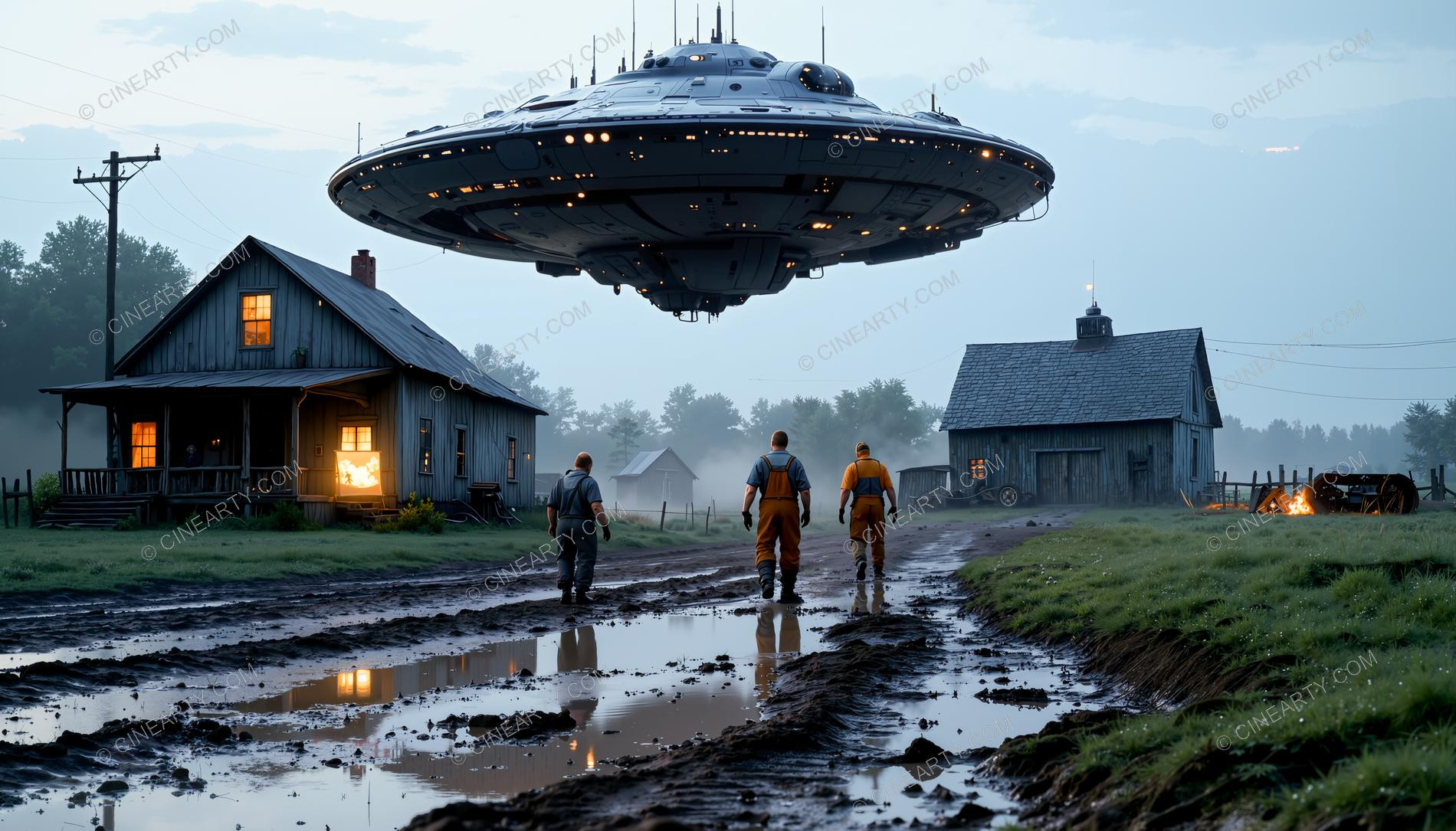 Flying Saucer over a Farmhouse 46307