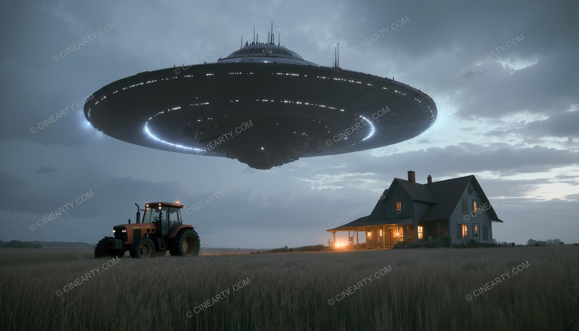 Flying Saucer over a Farmhouse 21808