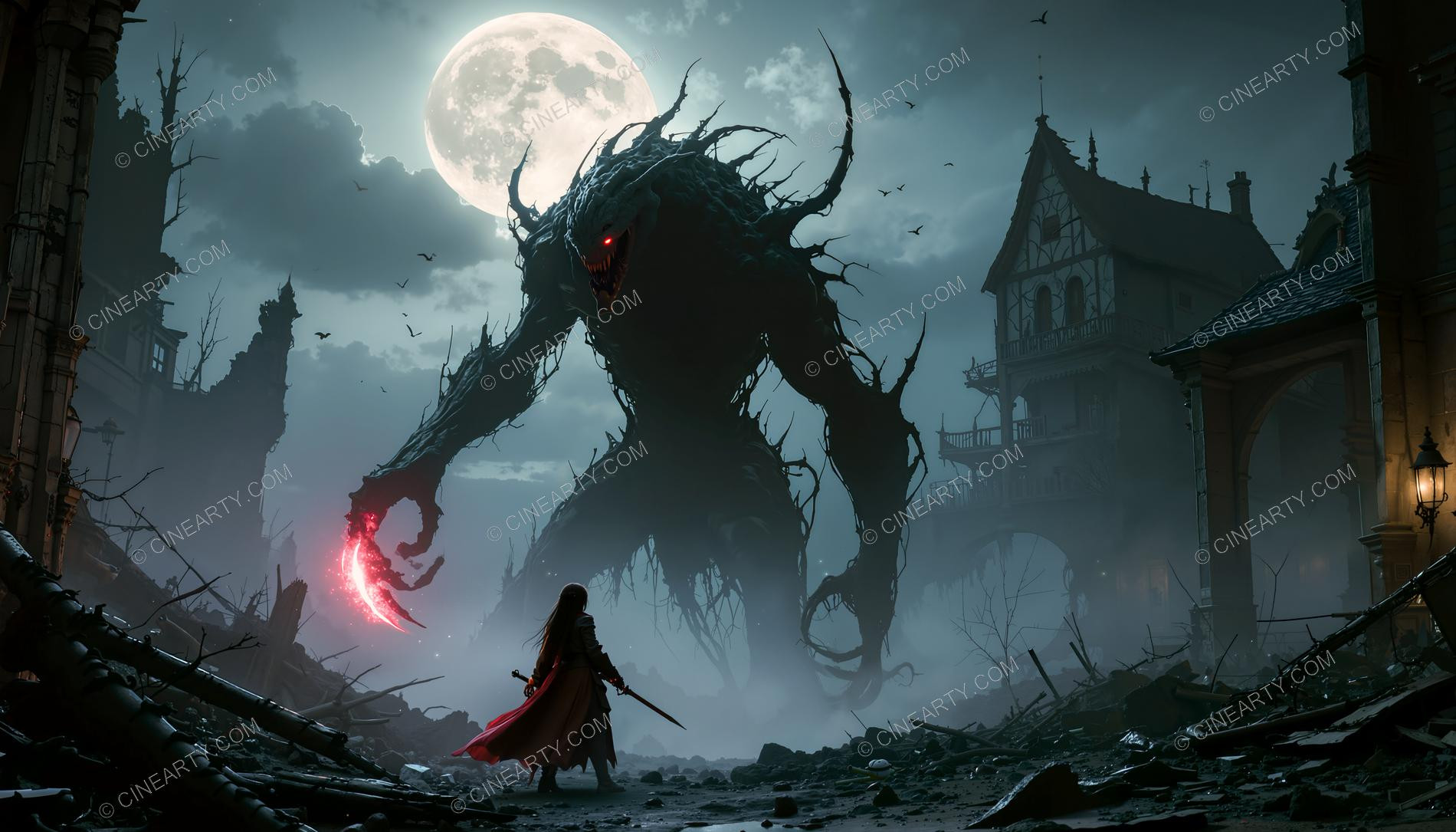 Giant Monsters vs Girl (Silhouette) 29585