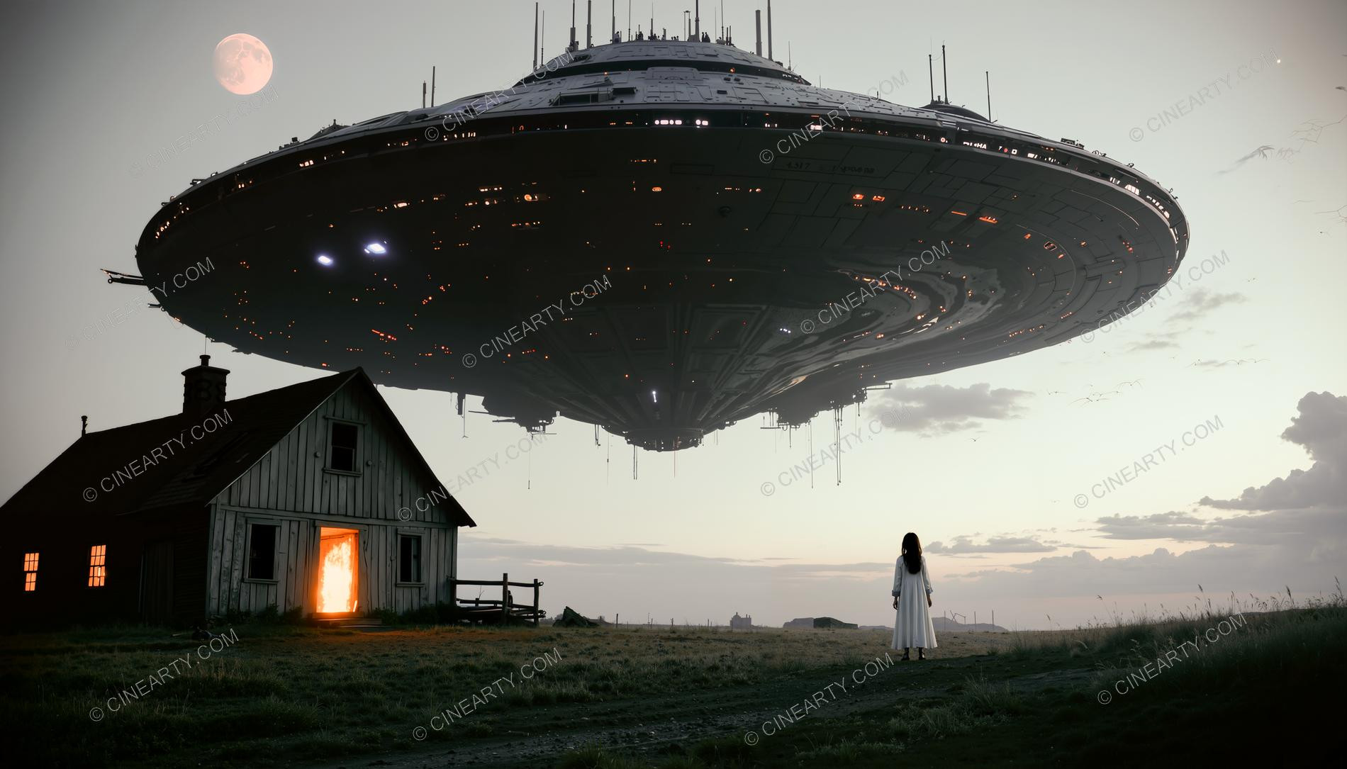 Flying Saucer over a Farmhouse in Mist 50497