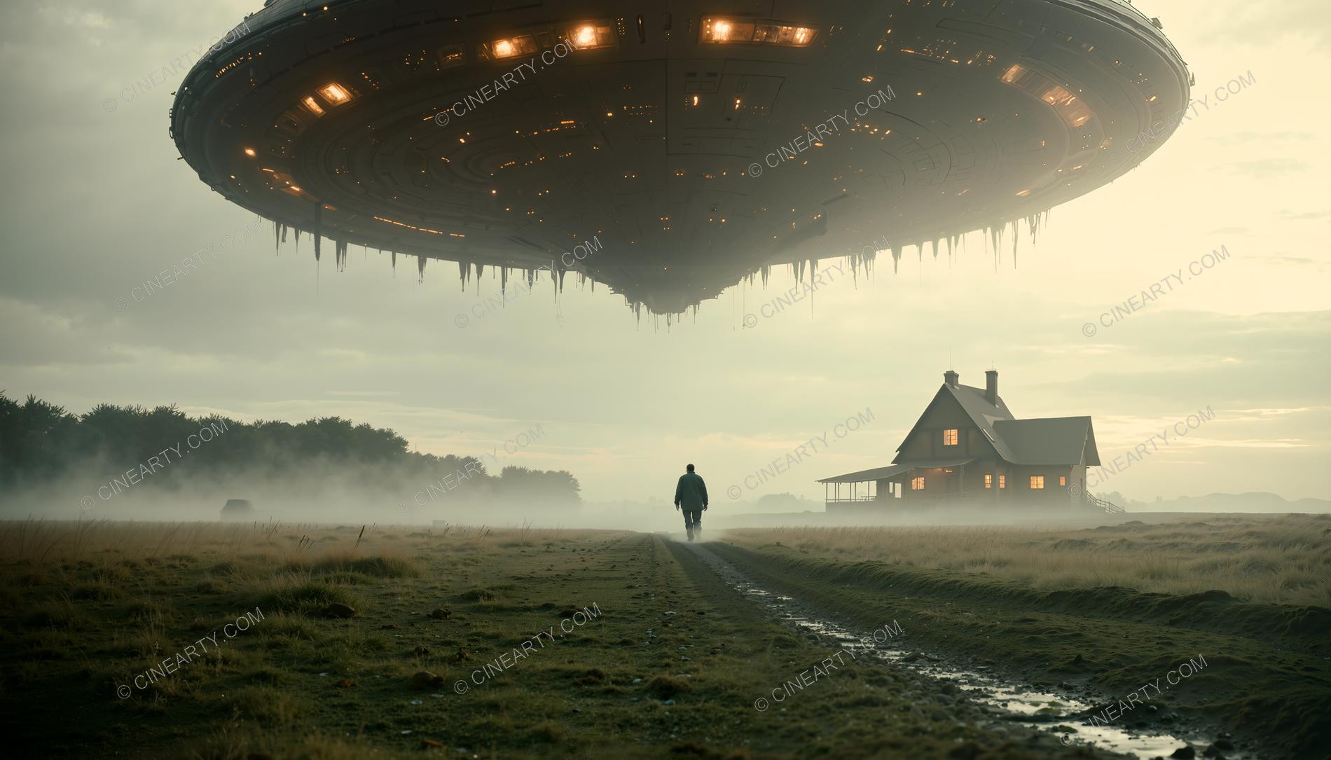 Flying Saucer over a Farmhouse in Mist 78943