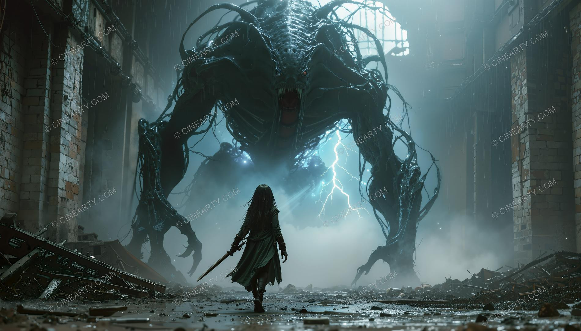 Giant Monsters vs Girl (Silhouette) 33771