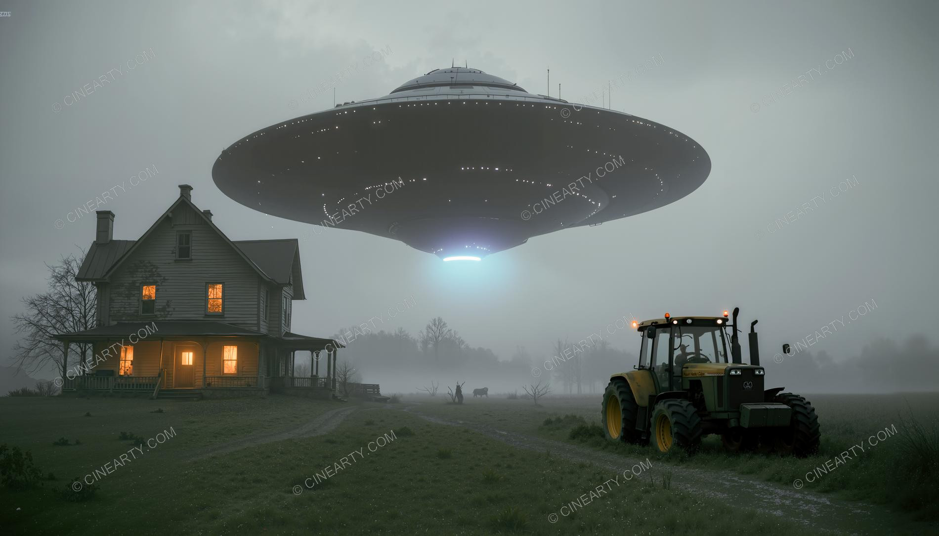 Flying Saucer over a Farmhouse in Mist 62053
