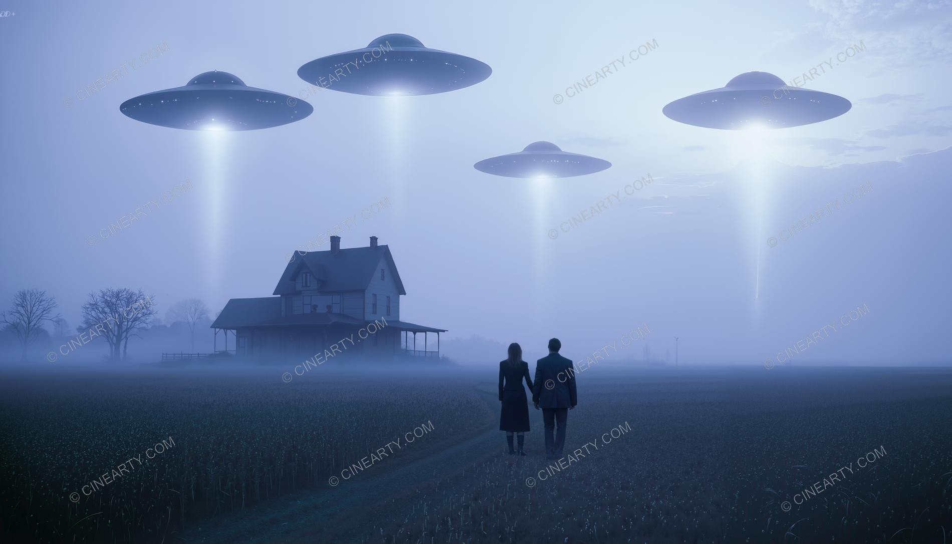 Flying Saucer over a Farmhouse in Mist 64143