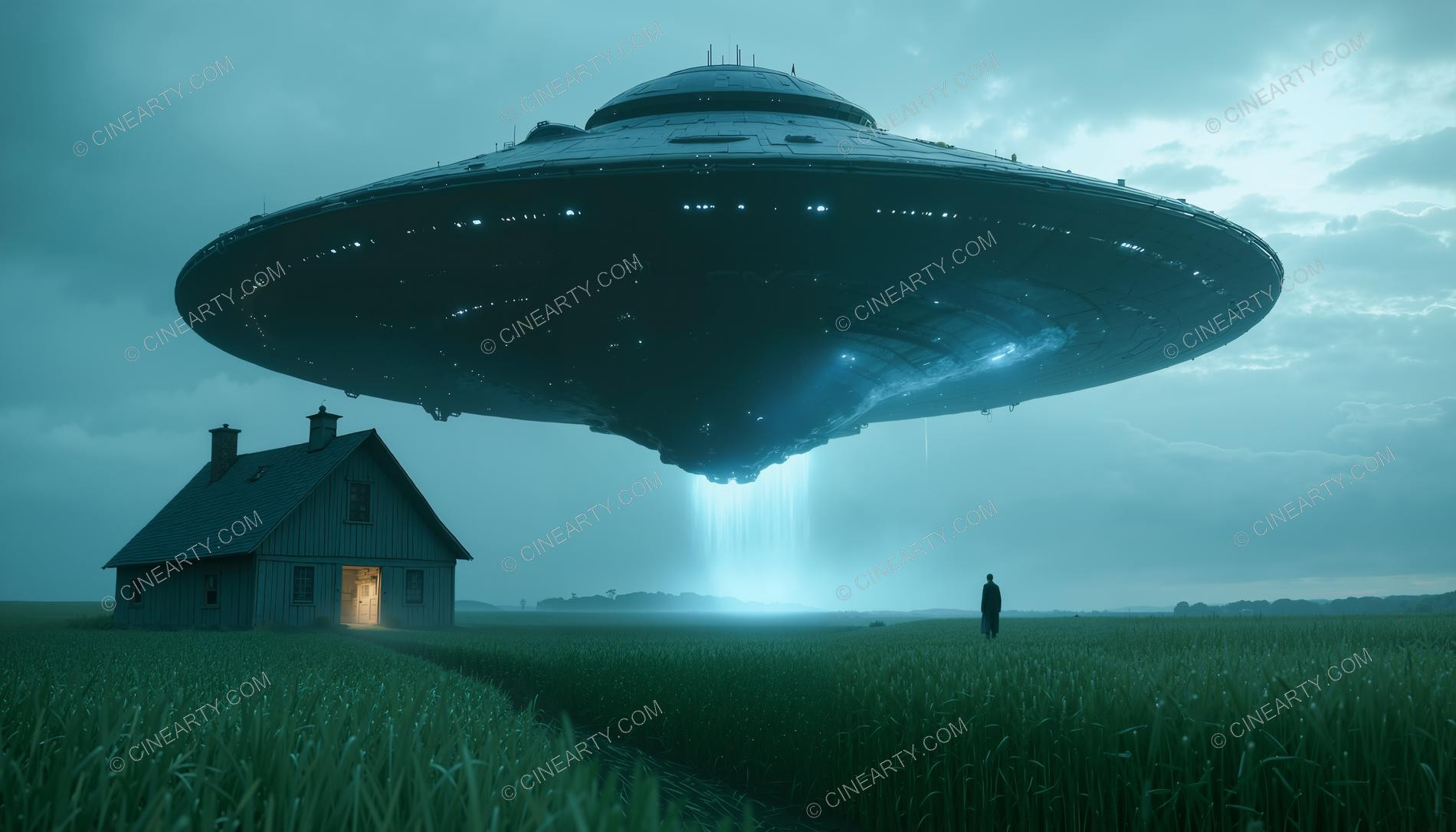 Flying Saucer over a Farmhouse in Mist 75765