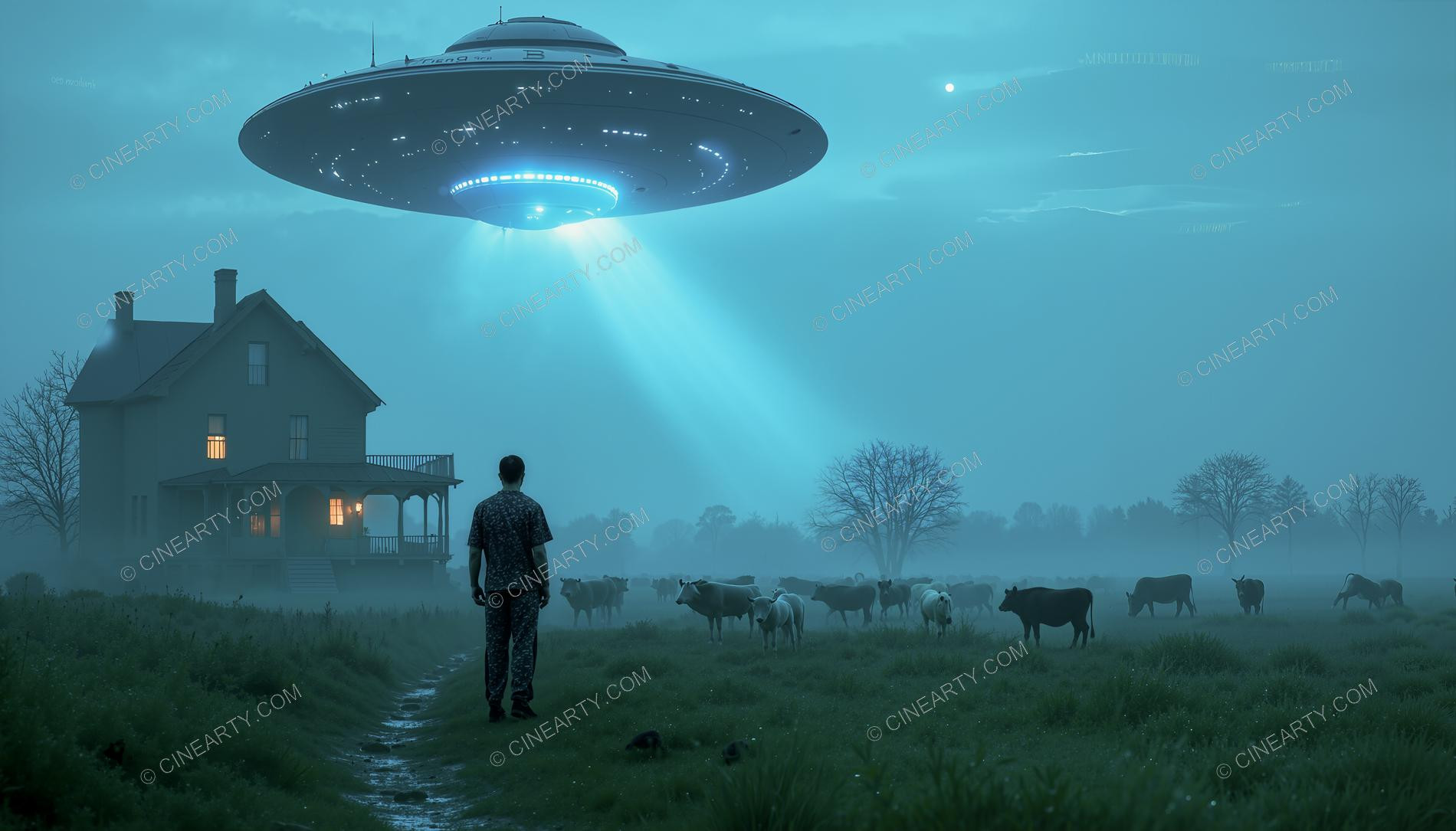 Flying Saucer over a Farmhouse in Mist 28416