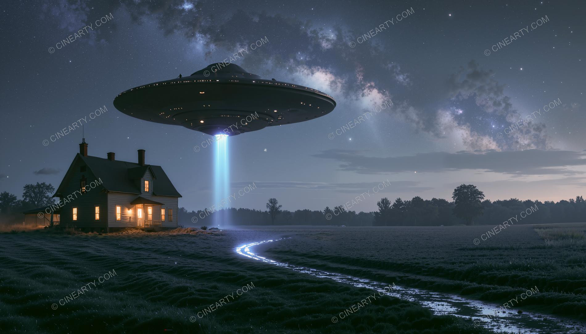 Flying Saucer over a Farmhouse in Mist 66751