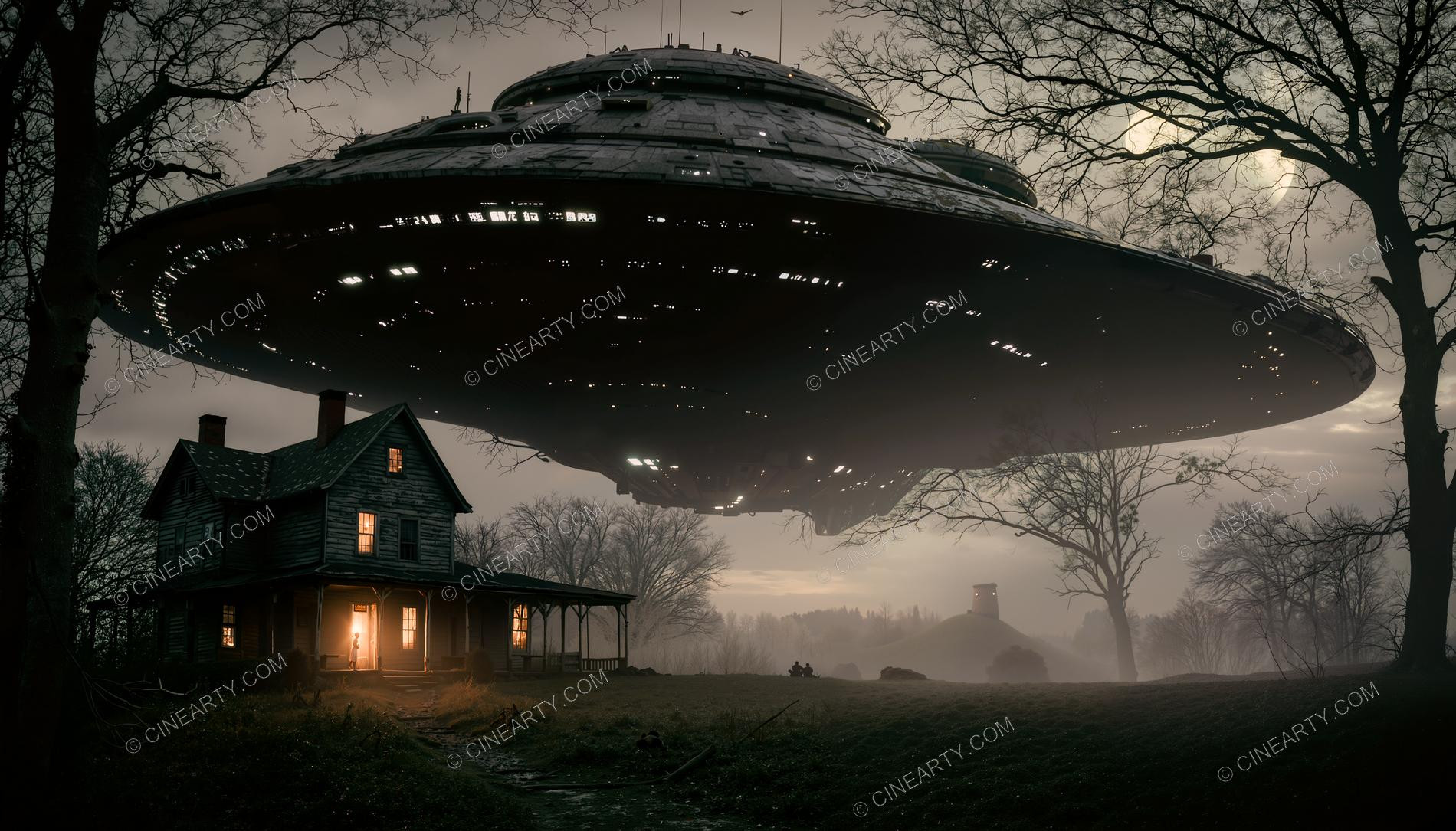 Flying Saucer over a Farmhouse in Mist 53465