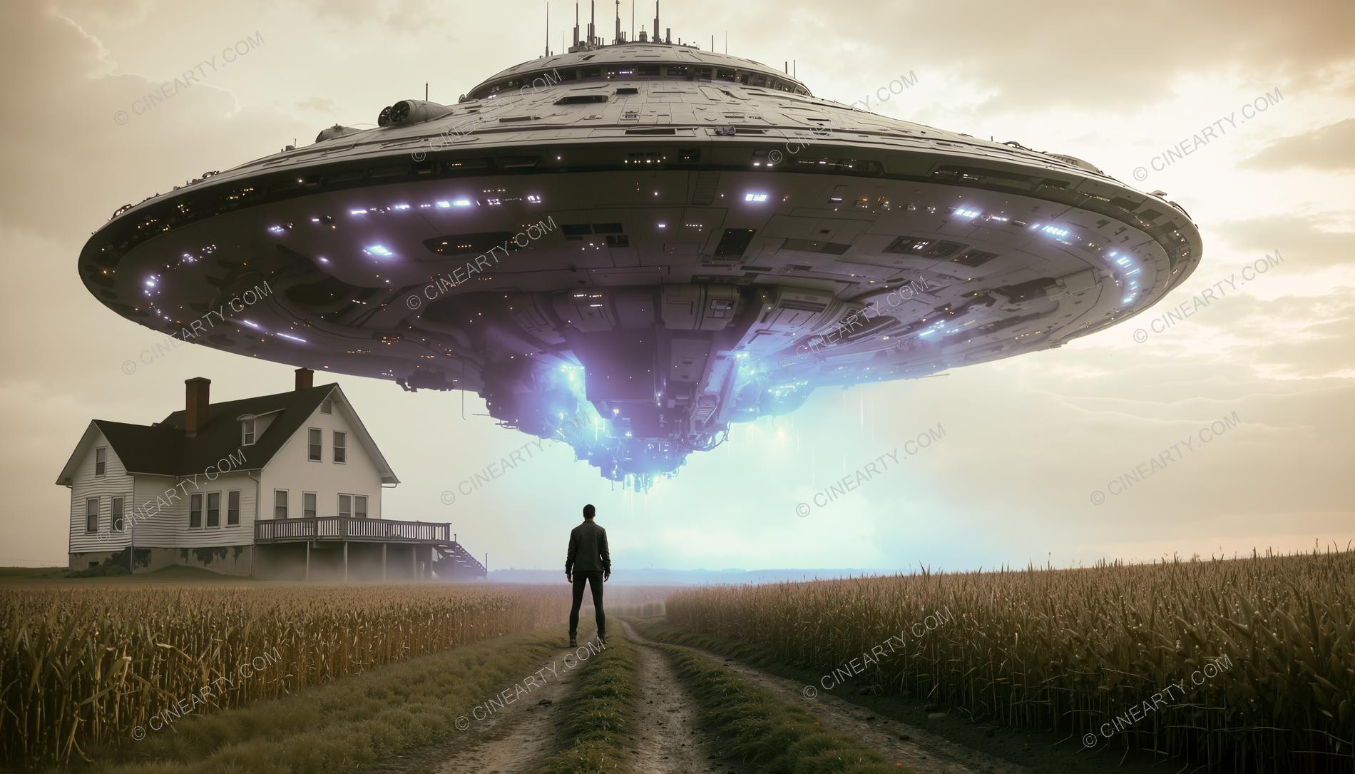 Flying Saucer over a Farmhouse in Mist 21591