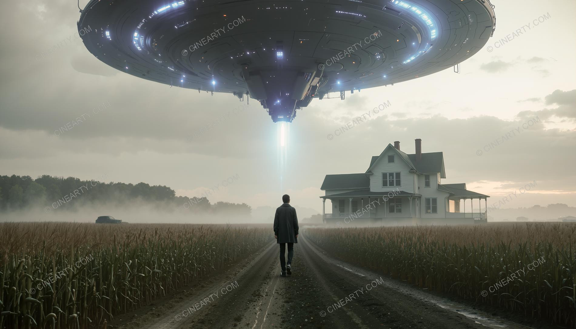 Flying Saucer over a Farmhouse in Mist 67241