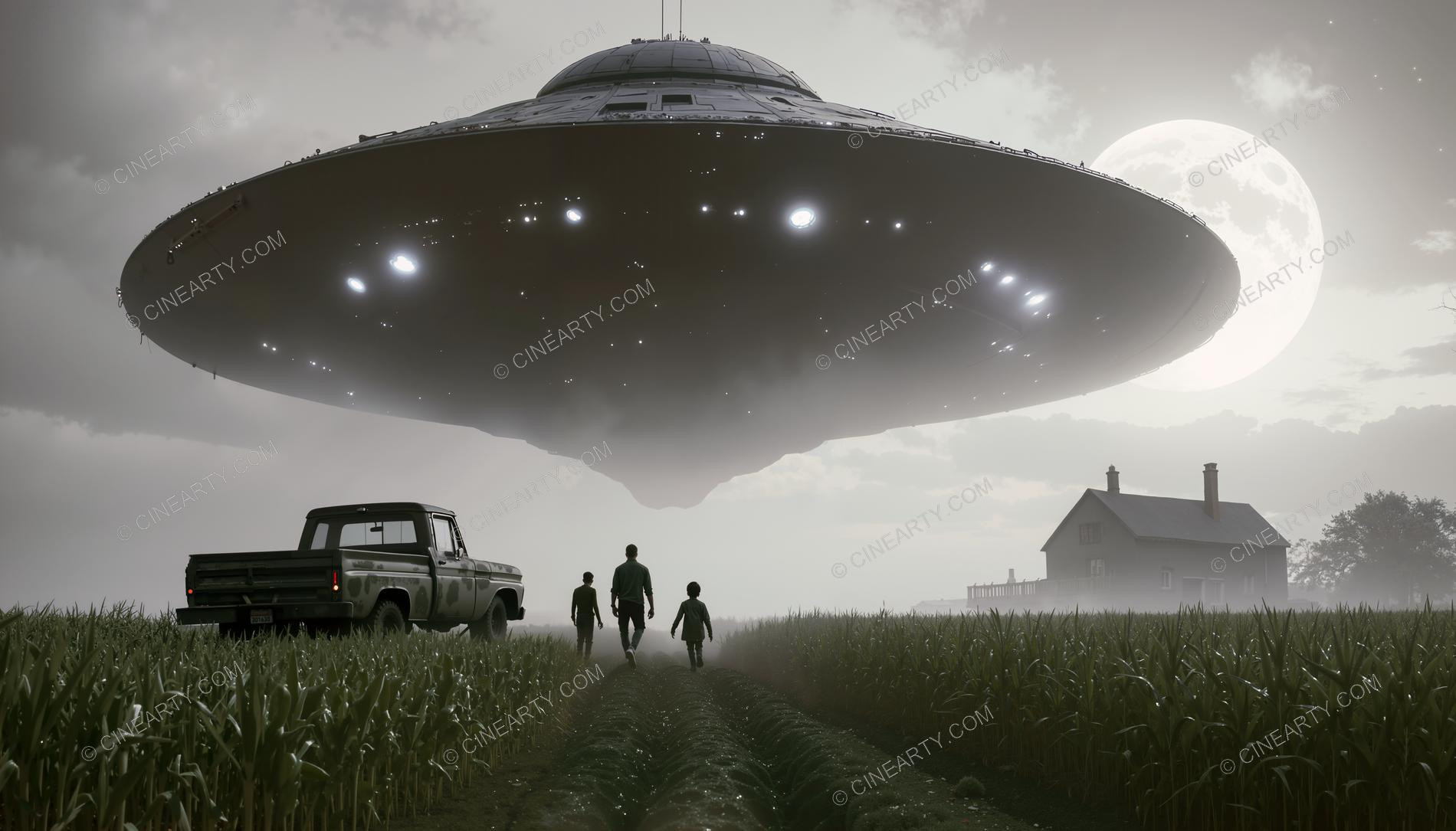 Flying Saucer over a Farmhouse in Mist 54363