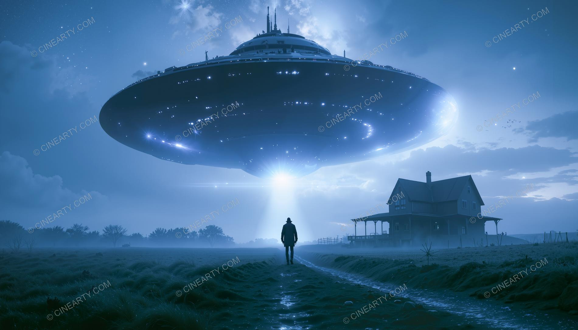 Flying Saucer over a Farmhouse in Mist 27288