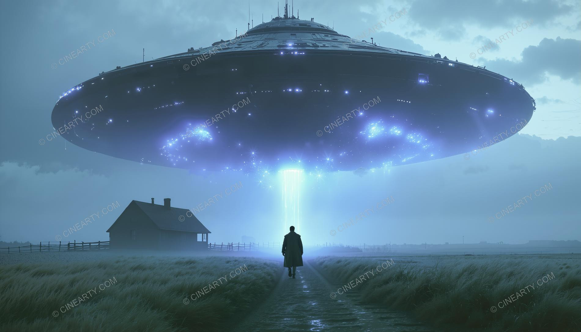 Flying Saucer over a Farmhouse in Mist 96638
