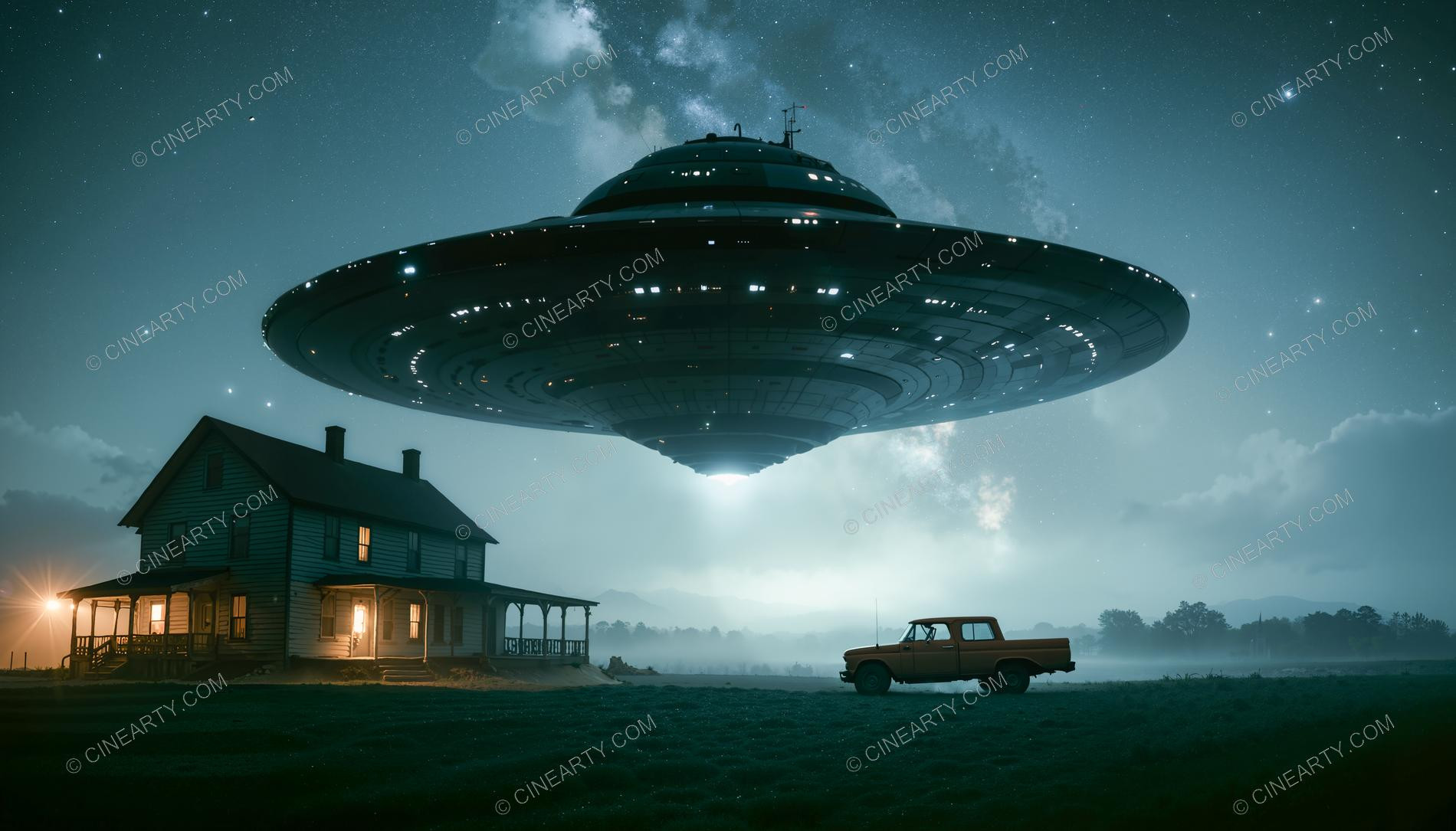Flying Saucer over a Farmhouse in Mist 85743