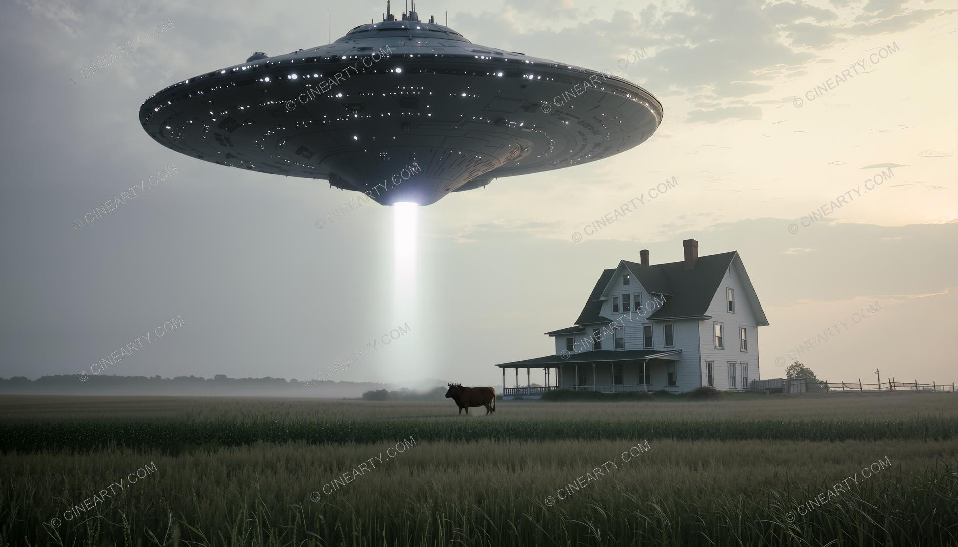 Flying Saucer over a Farmhouse in Mist 99719