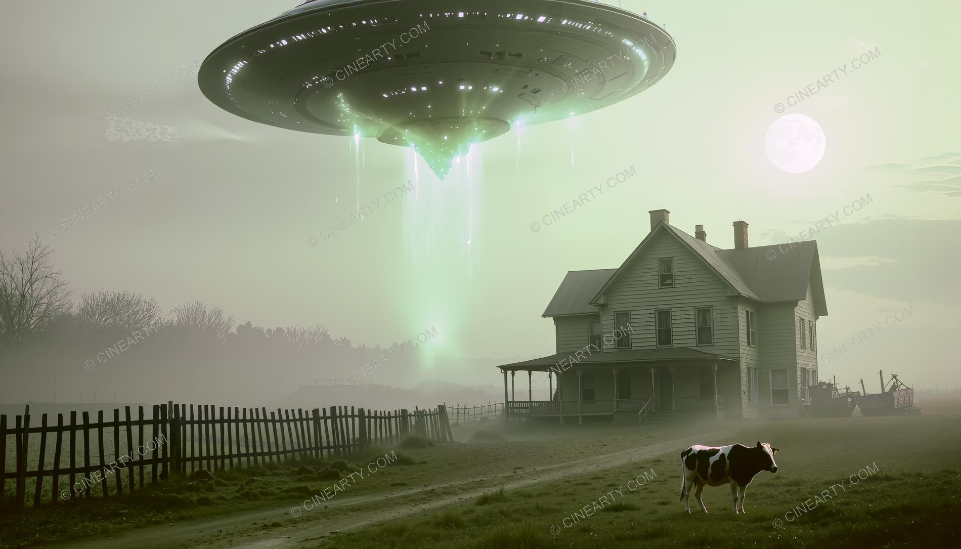 Flying Saucer over a Farmhouse in Mist 93369