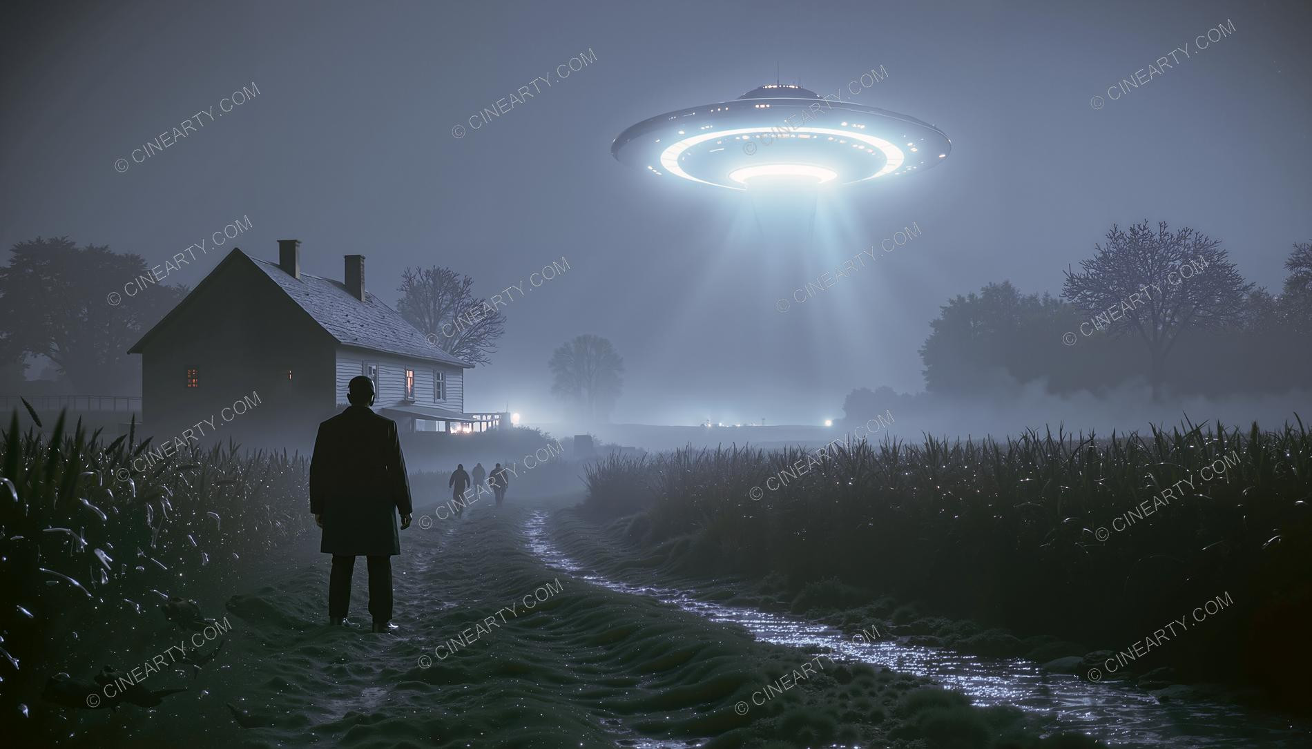Flying Saucer over a Farmhouse in Mist 31047