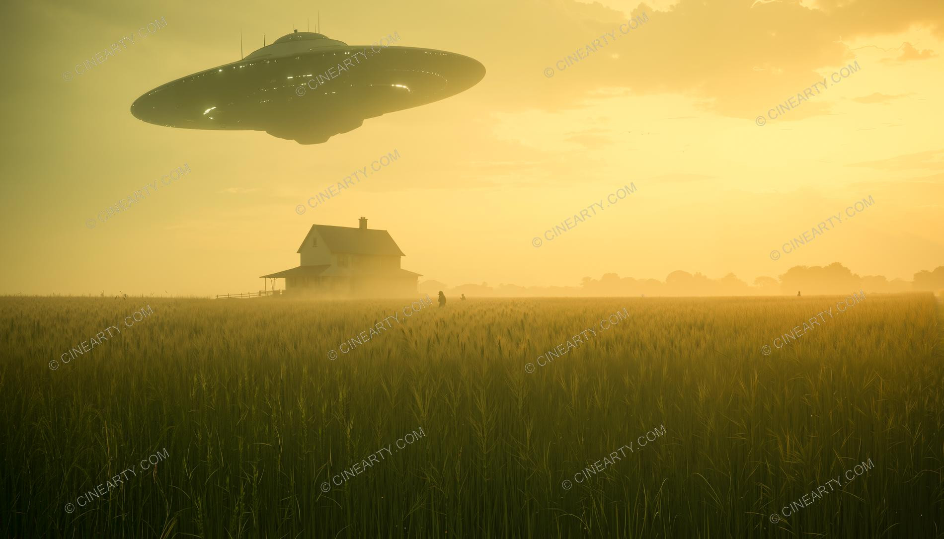 Flying Saucer over a Farmhouse in Mist 50600
