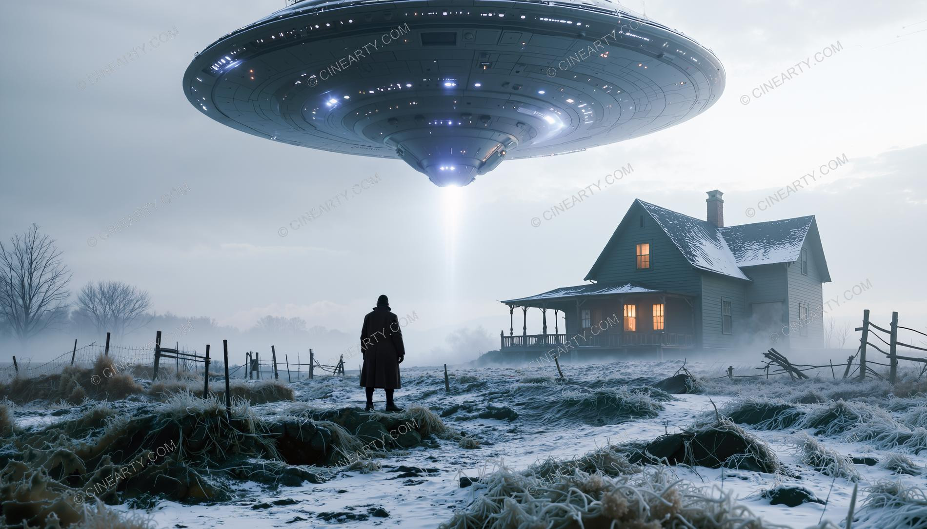 Flying Saucer over a Farmhouse in Mist 75156