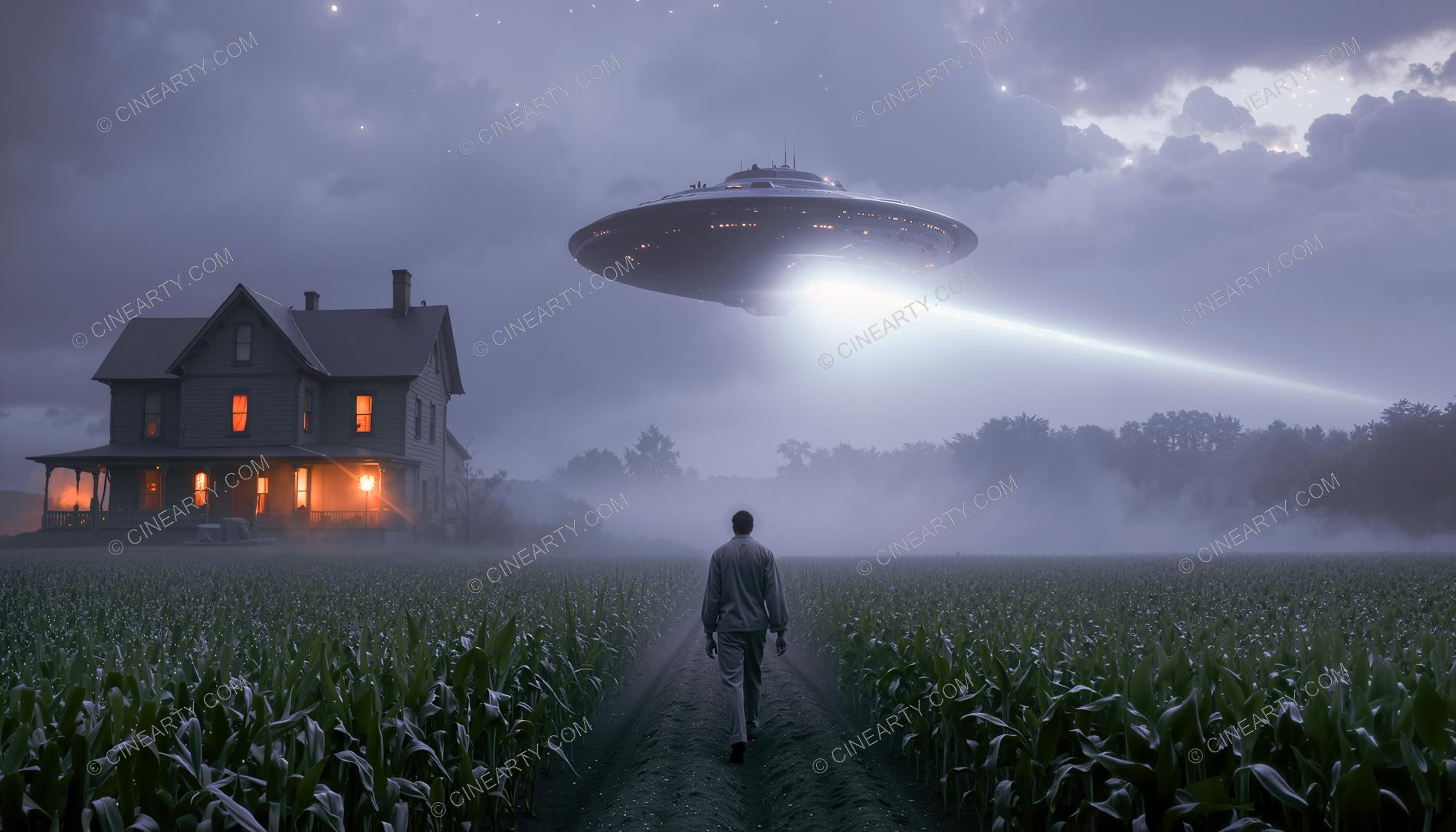 Flying Saucer over a Farmhouse in Mist 95139
