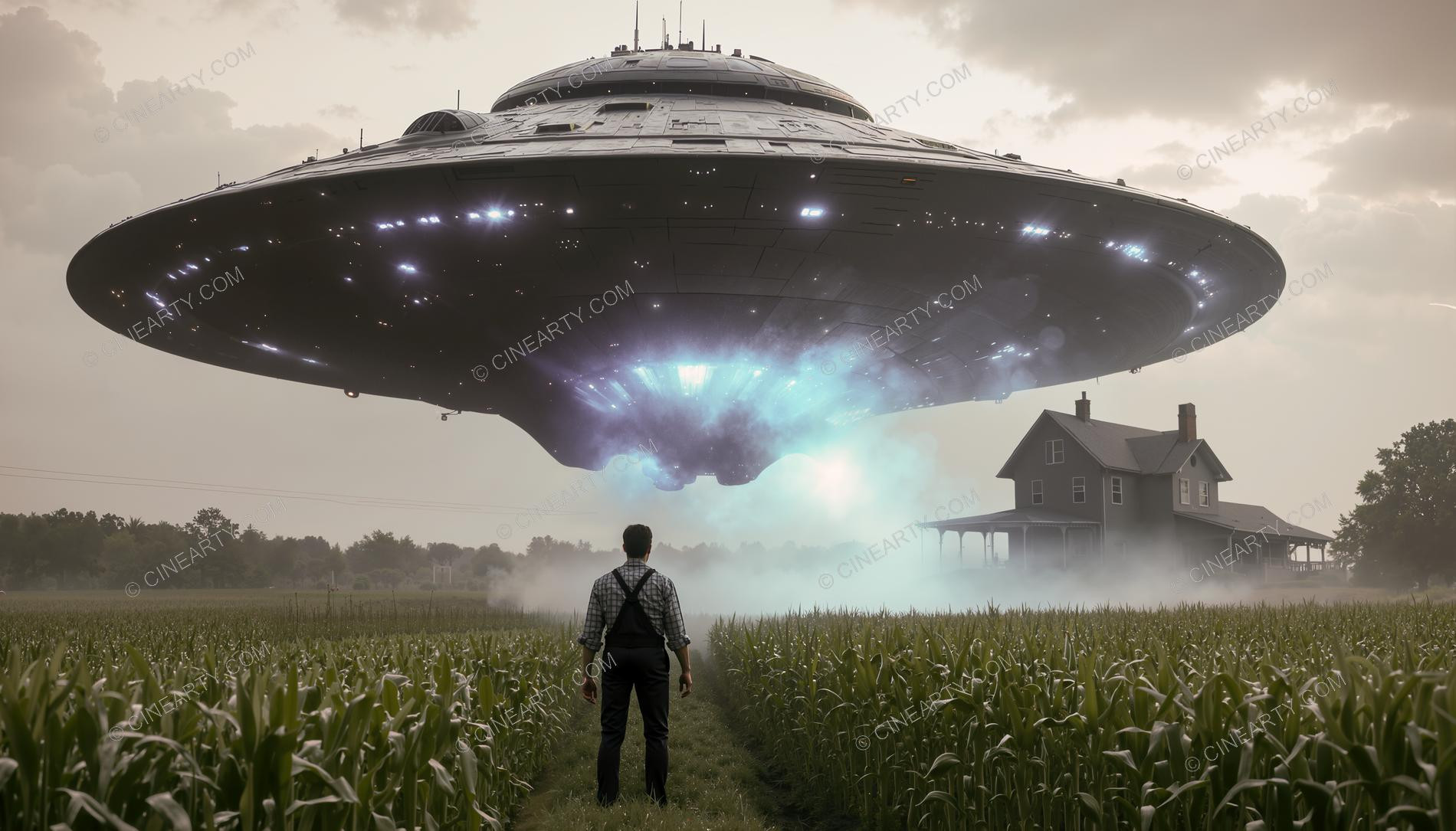Flying Saucer over a Farmhouse in Mist 57937