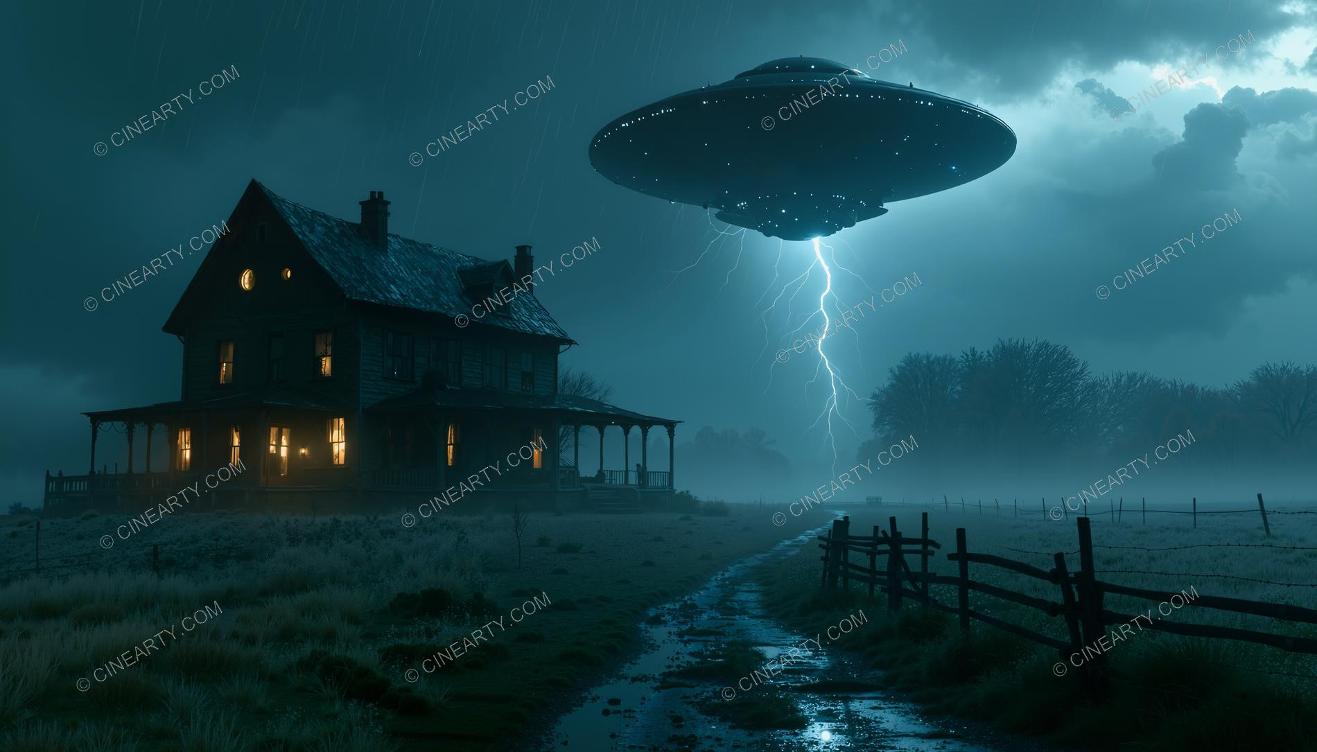 Flying Saucer over a Farmhouse in Mist 19411