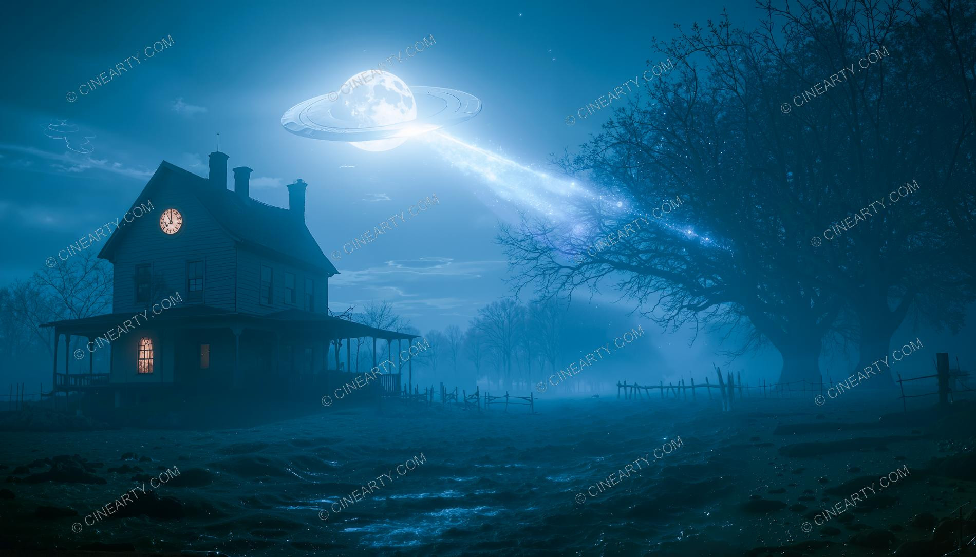 Flying Saucer over a Farmhouse in Mist 35863