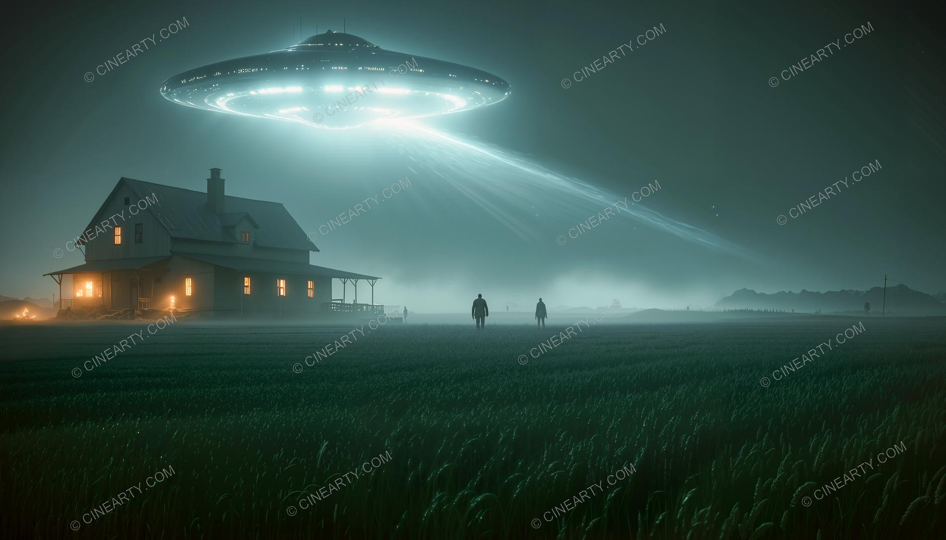 Flying Saucer over a Farmhouse in Mist 67260