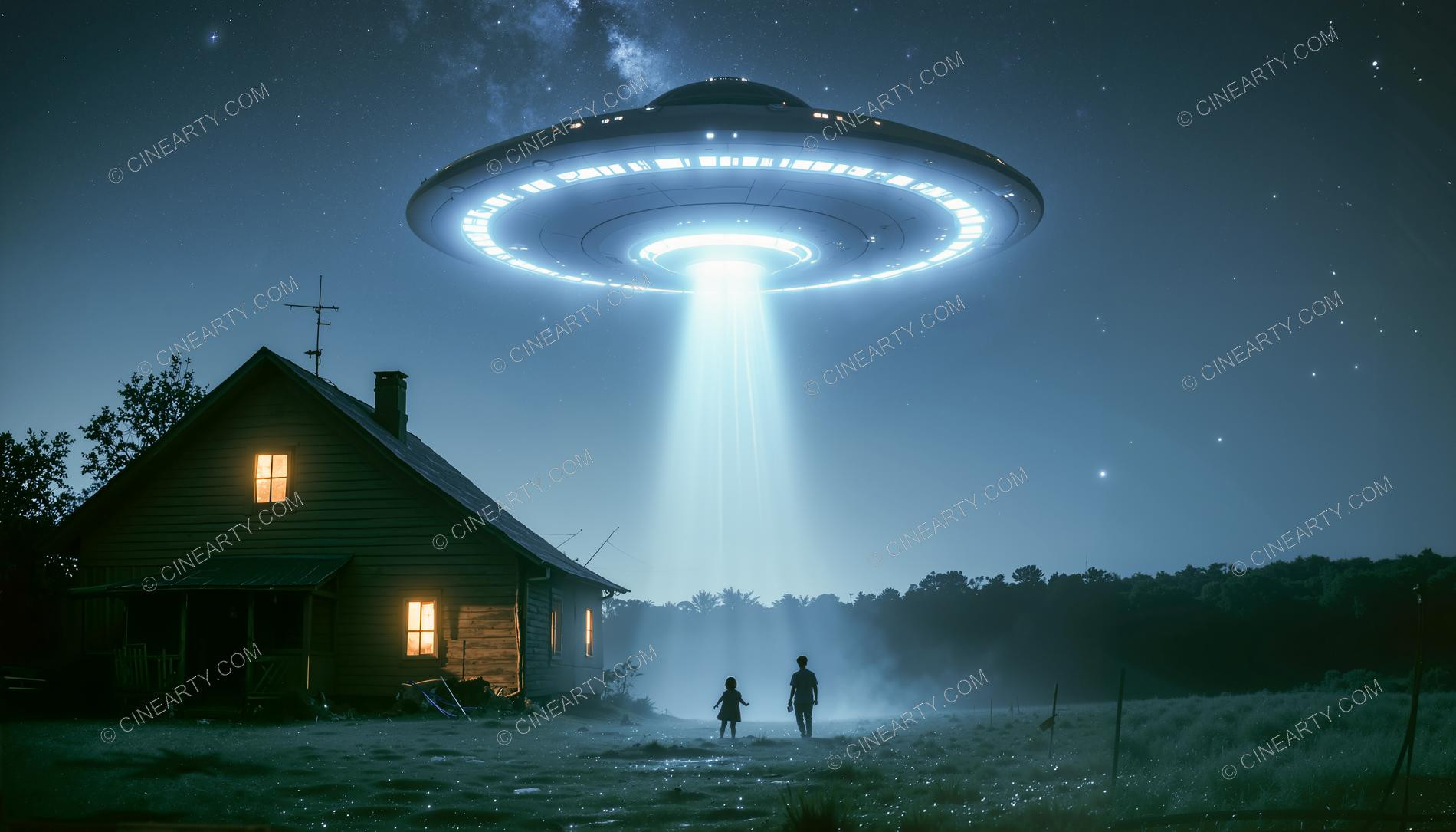 Flying Saucer over a Farmhouse in Mist 20553