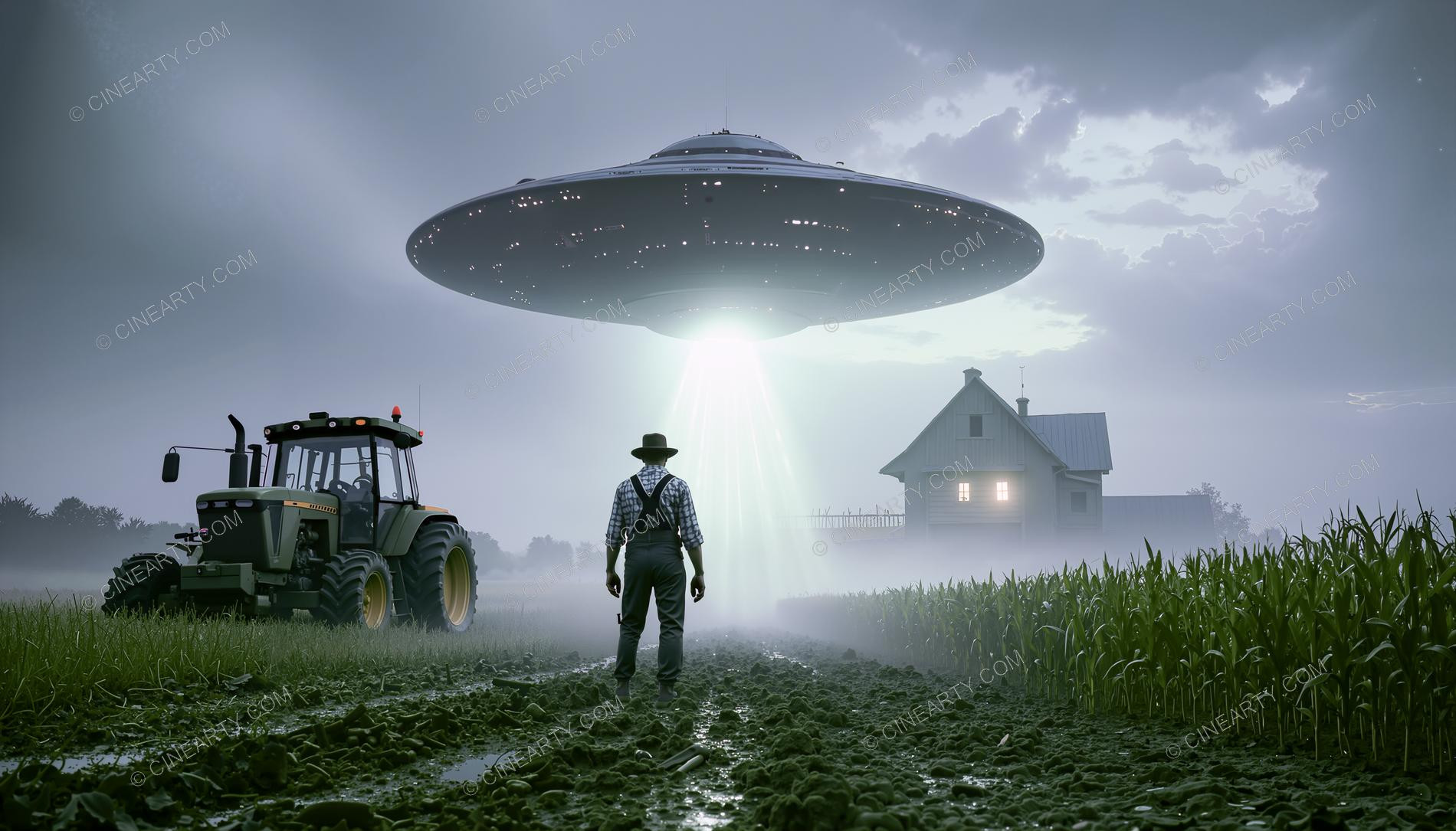 Flying Saucer over a Farmhouse in Mist 58705