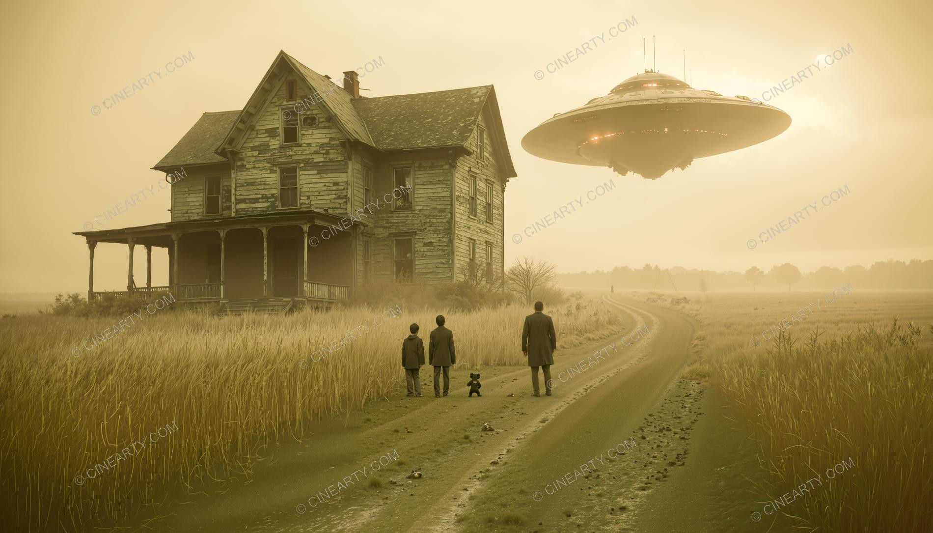 Flying Saucer over a Farmhouse in Mist 41360