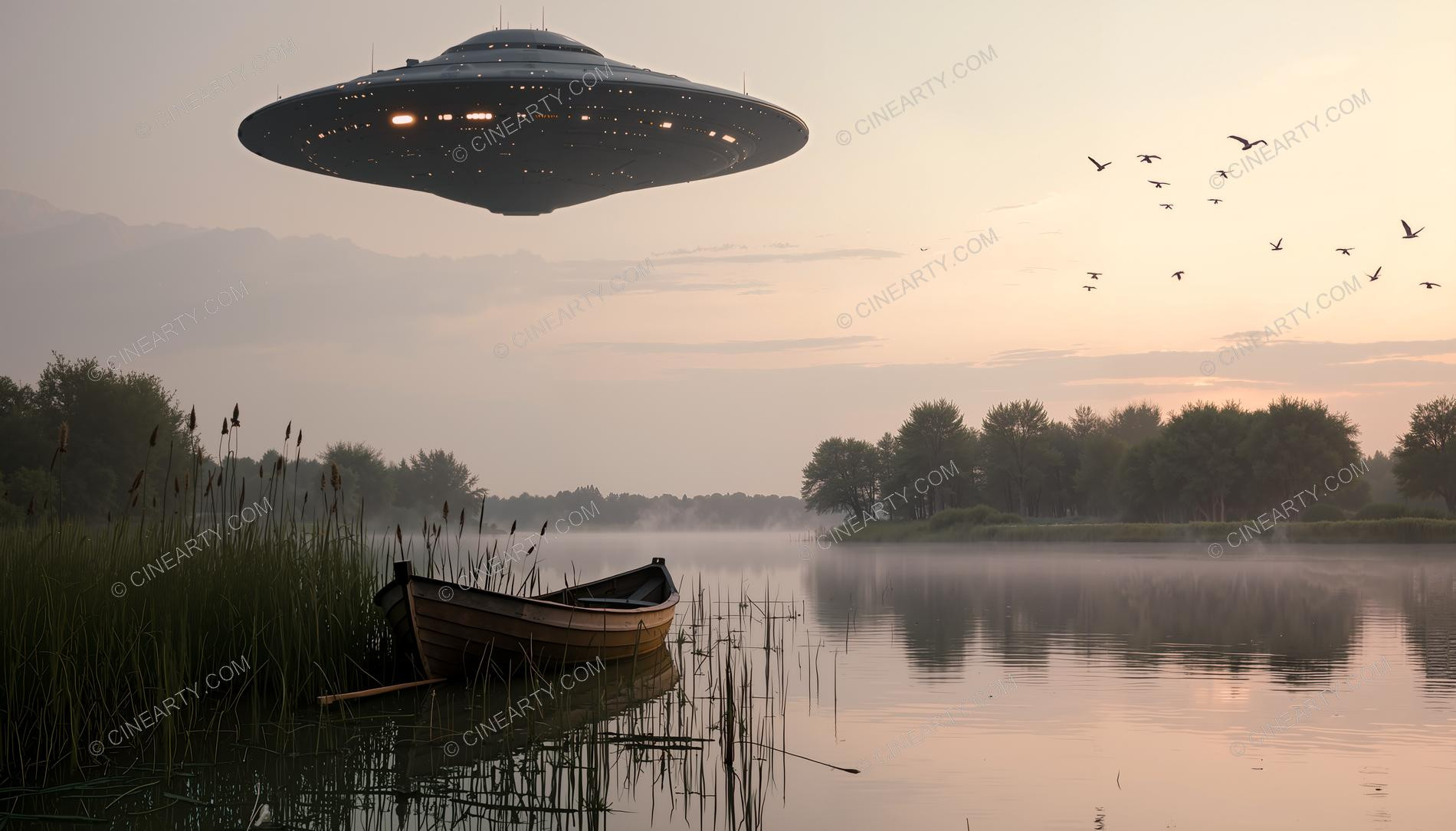 Flying Saucer over a Lake 20303
