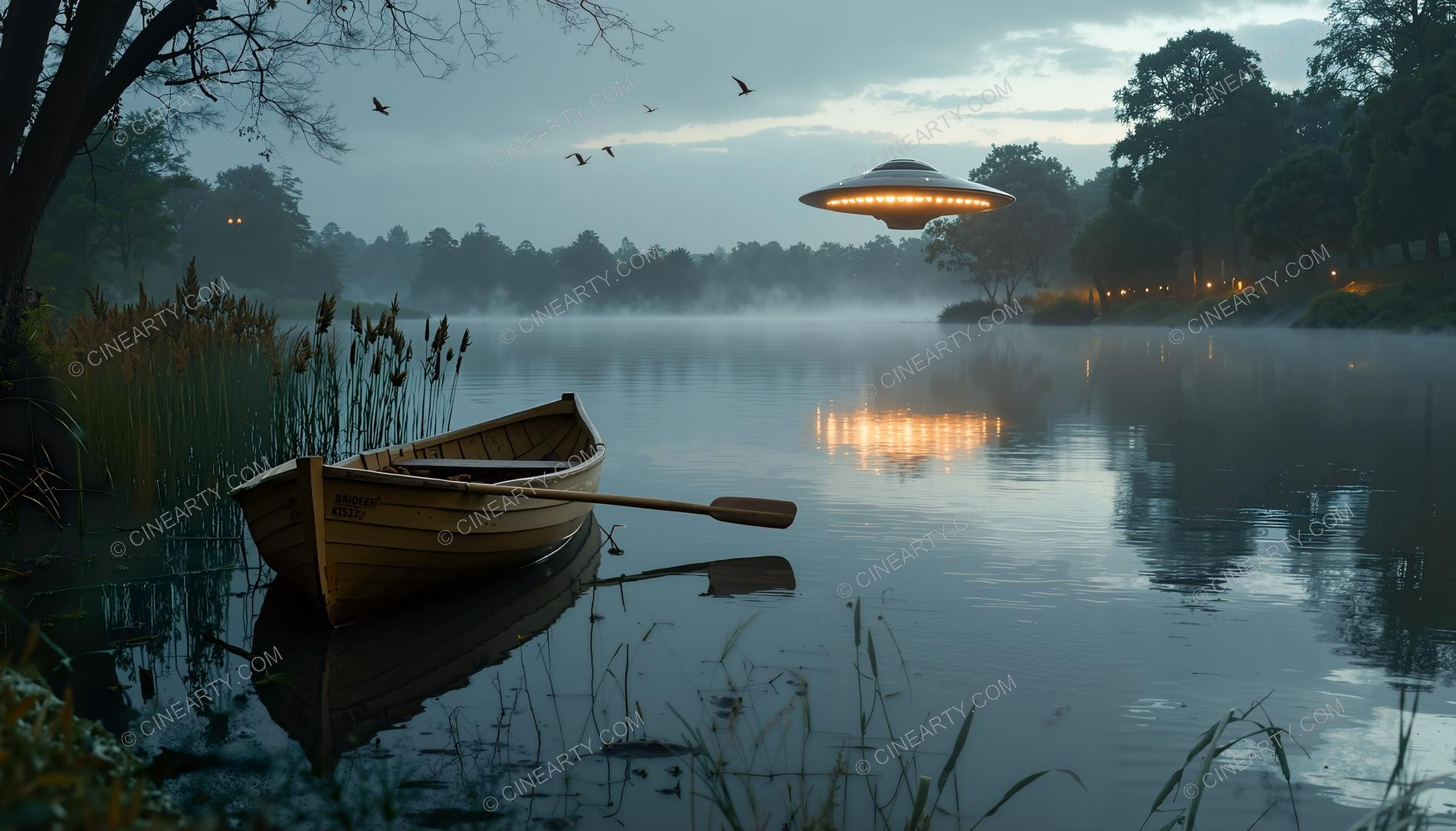 Flying Saucer over a Lake 81949