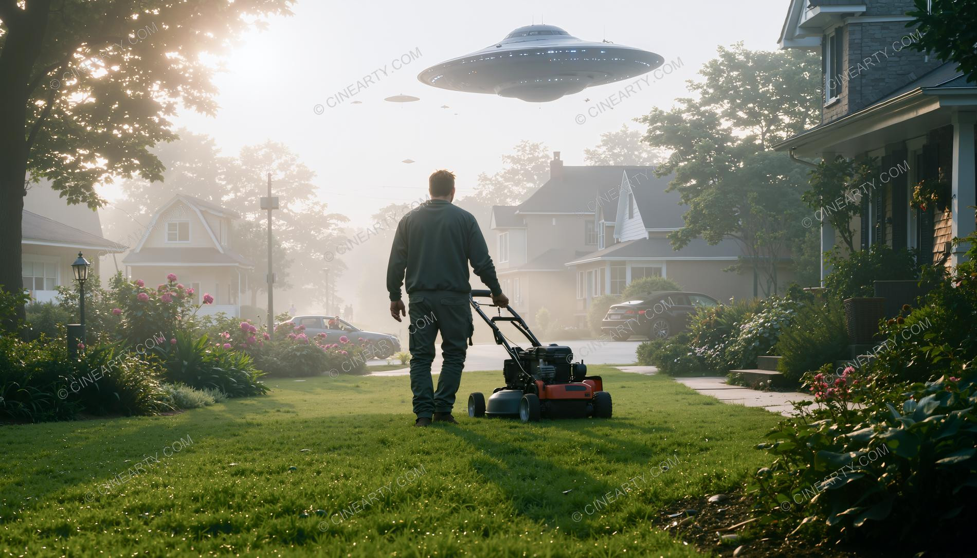 Flying Saucer over a Lawn 41538