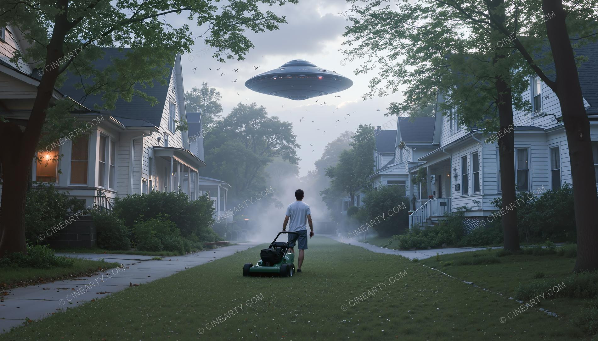 Flying Saucer over a Lawn 67750