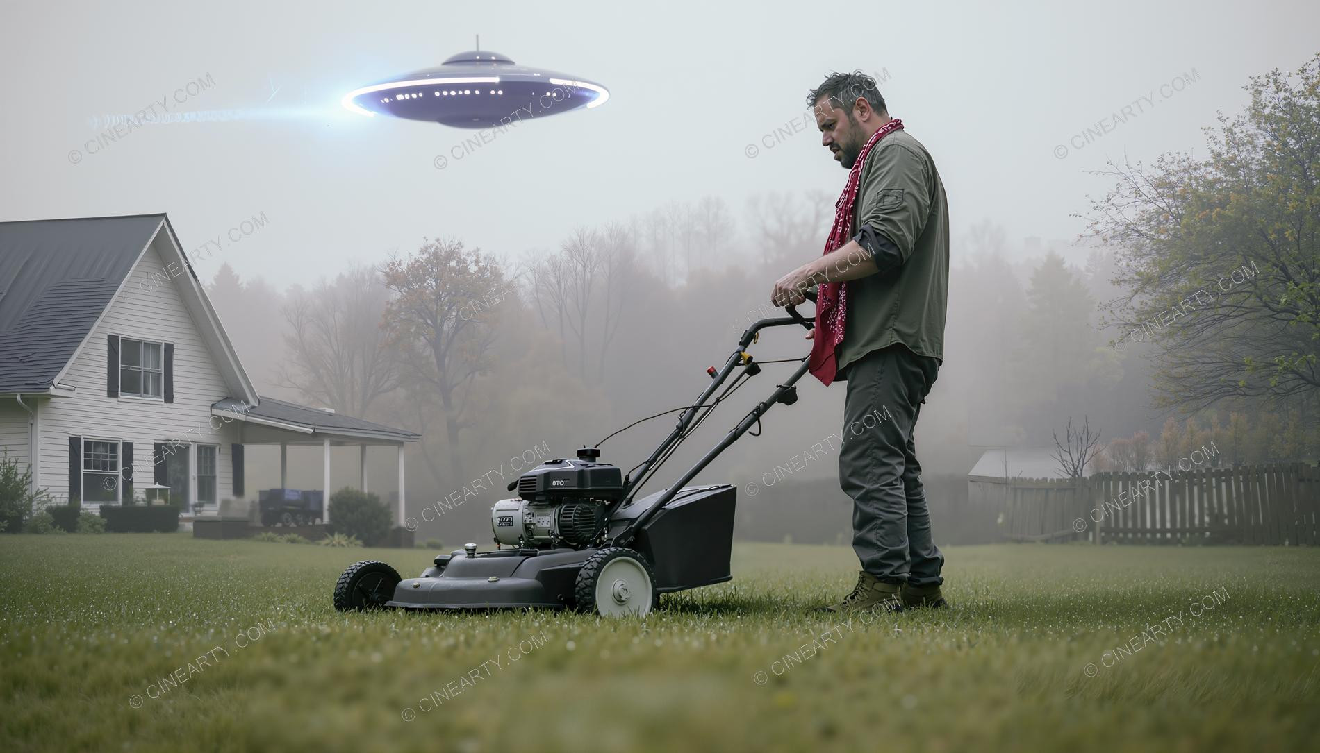 Flying Saucer over a Lawn 19756