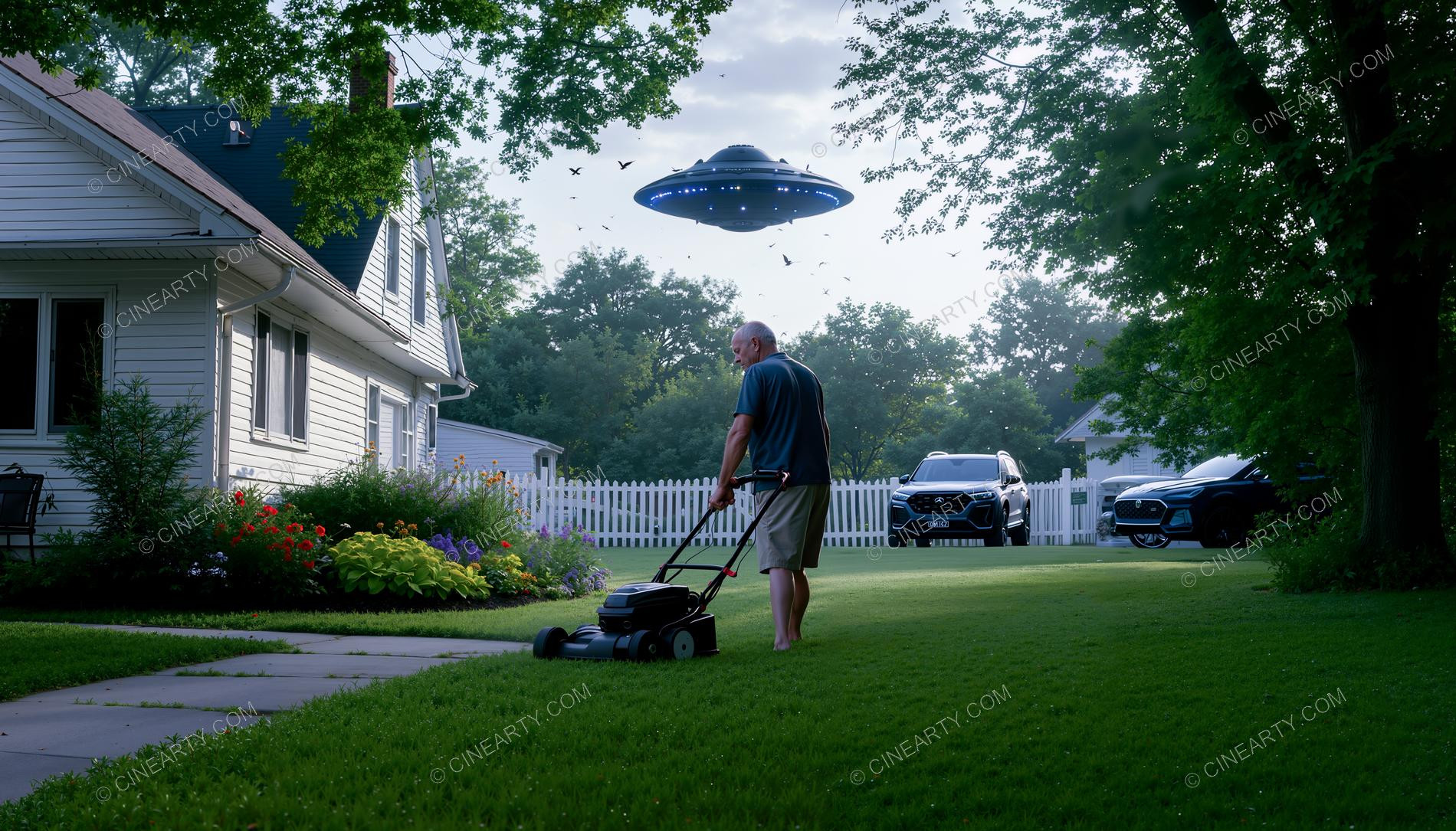 Flying Saucer over a Lawn 43638