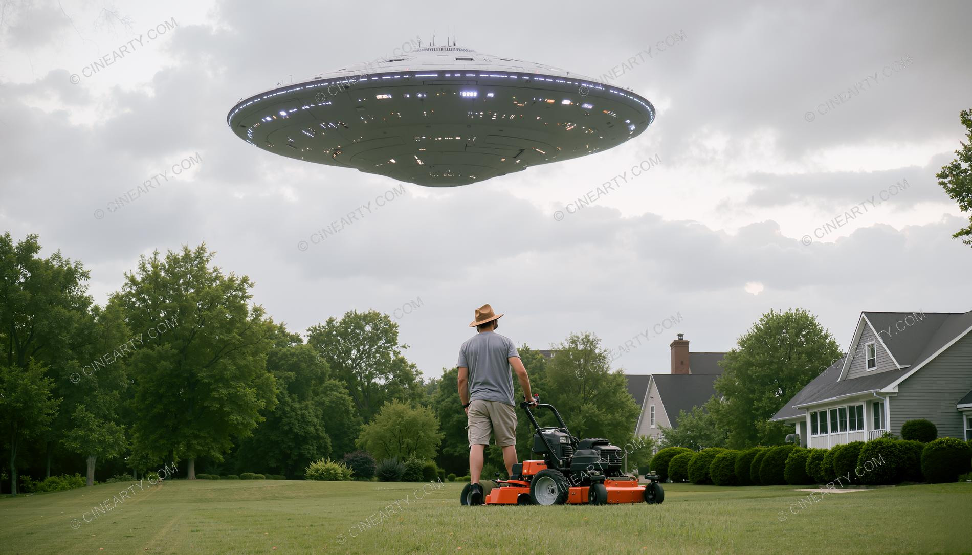 Flying Saucer over a Lawn 13997