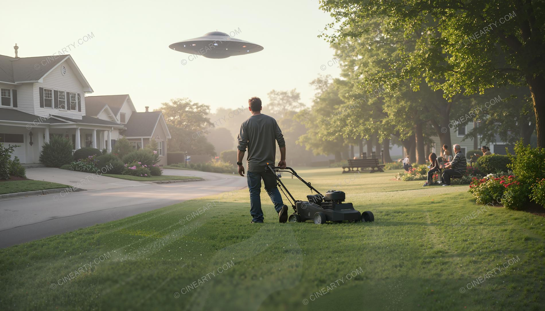 Flying Saucer over a Lawn 98392