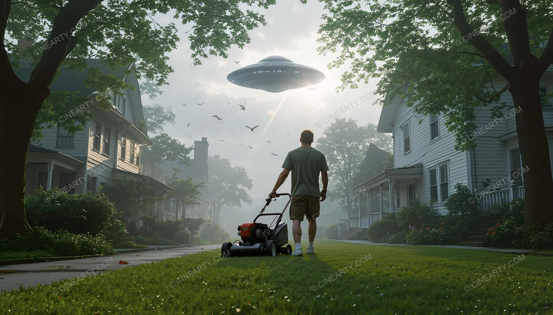 Flying Saucer over a Lawn 71274