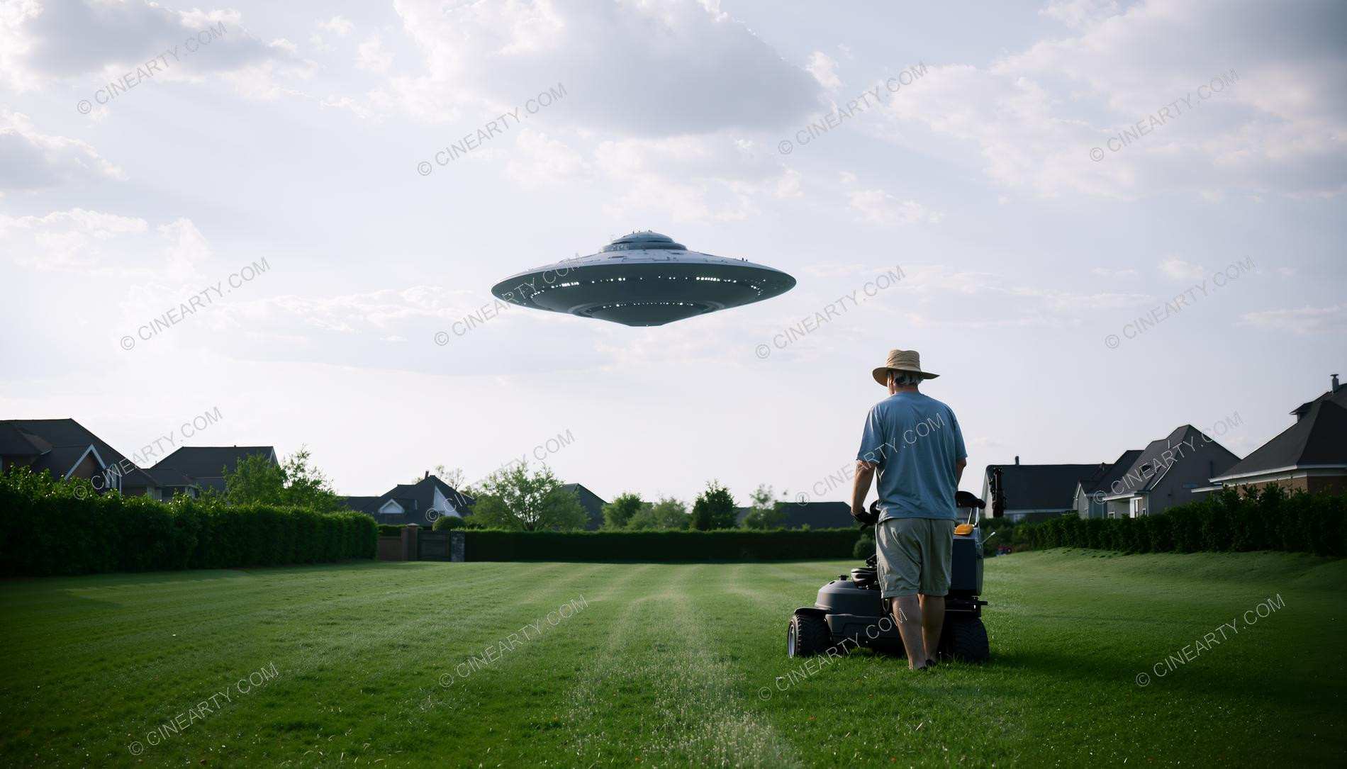 Flying Saucer over a Lawn 07128