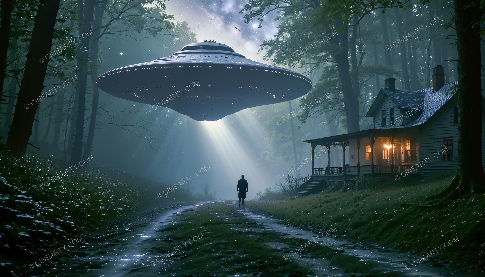 Flying Saucer over a Lonely House in a Forest 78482